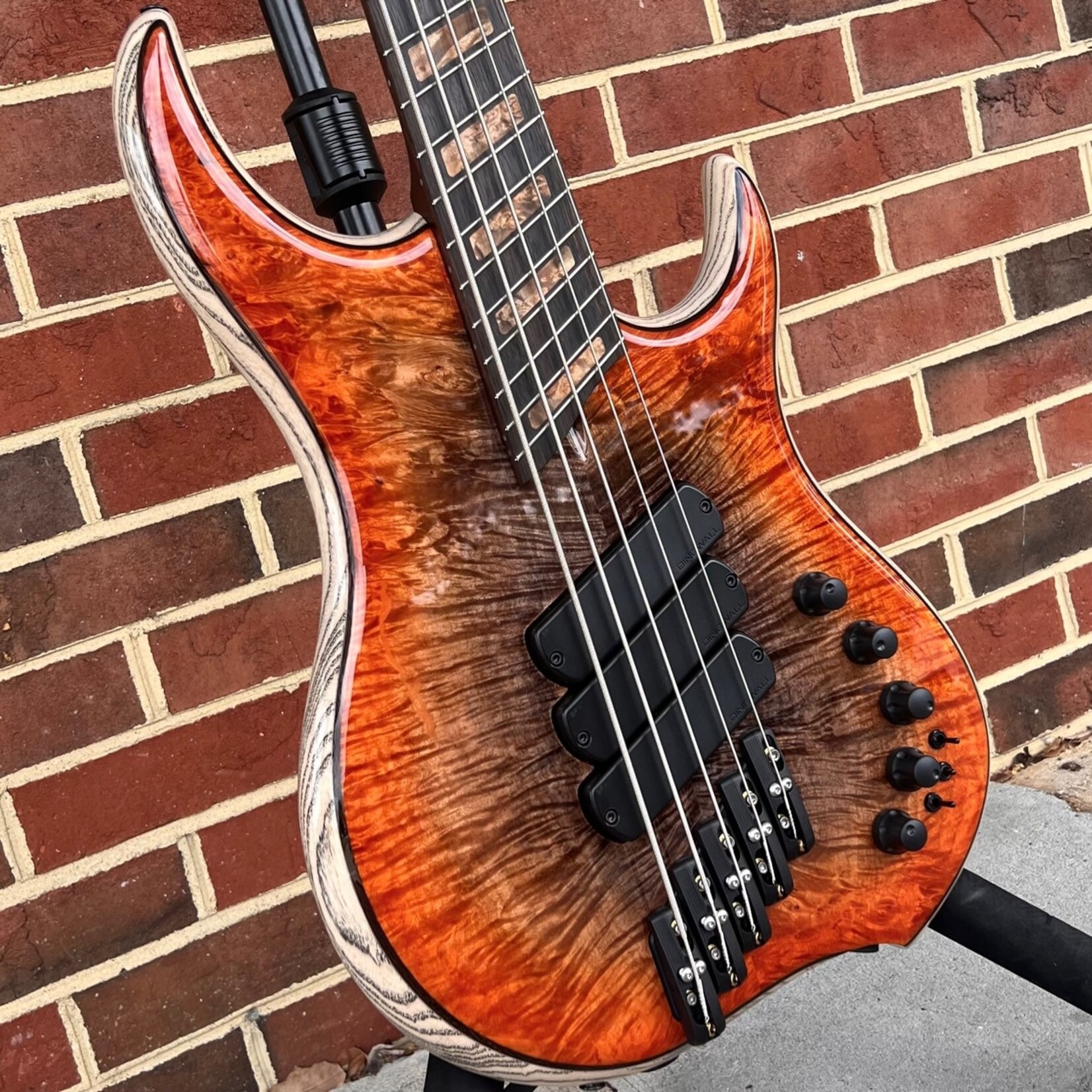 Dingwall Dingwall Custom Z3 5-String, Custom Color - Rotten Orange, Maple Burl X-Top, Wenge Contrast Layer, Dual Density Swamp Ash Body, Trans White Ceruse Back, Maple Burl Block Inlays, Neve Preamp with Toggles, Hipshot Extender Key, Dunlop Flush Mount Strap Lock