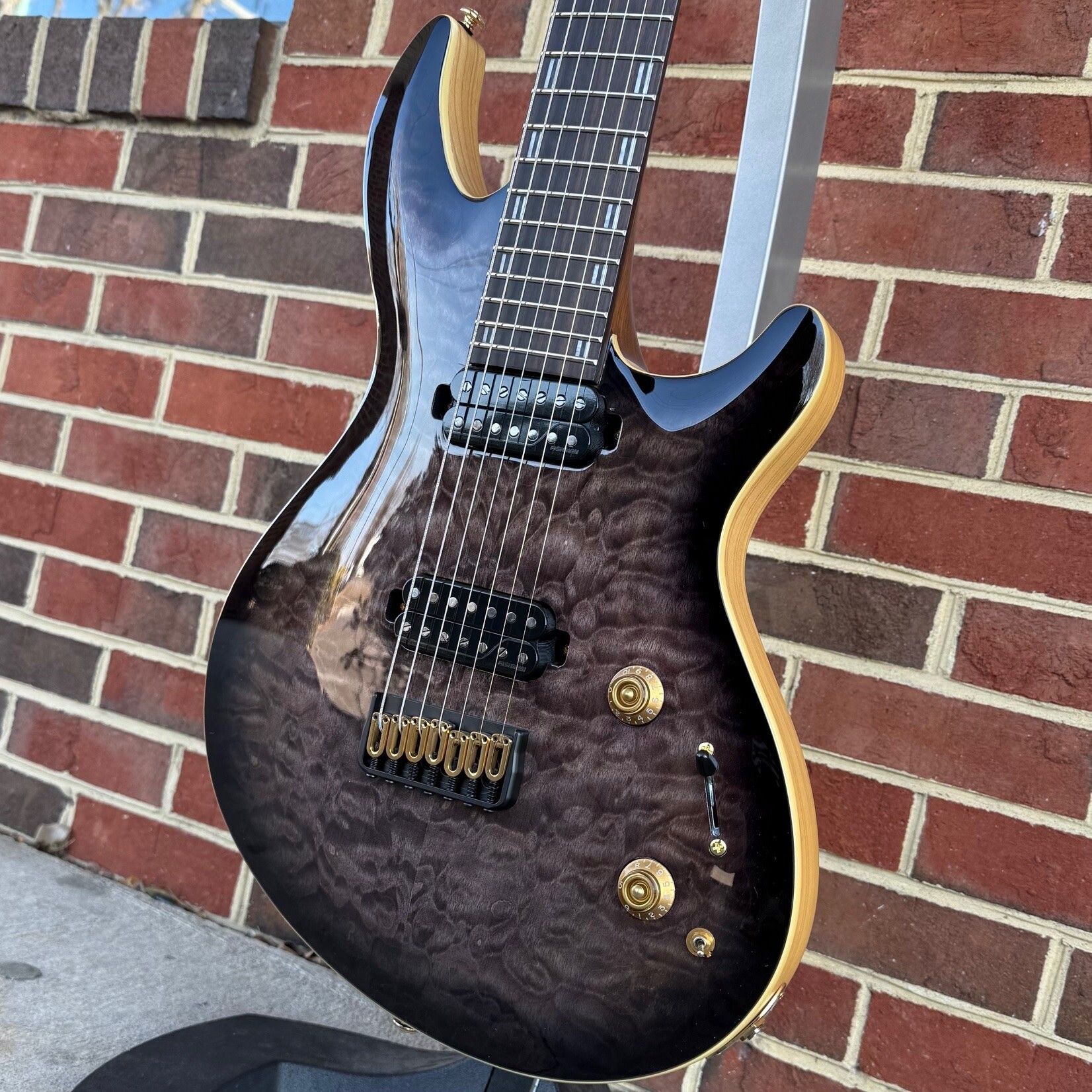 LTD ESP LTD JR-7QMFBSB, Javier Reyes Signature, 7-String, Faded Blue Sunburst, Neck-Thru, Quilted Maple Top, Swamp Ash Body, Walnut/Maple/Padauk 5pc Neck, Fishman Pickups, Hipshot Bridge, Locking Tuners, Hardshell Case, SN# W21072603