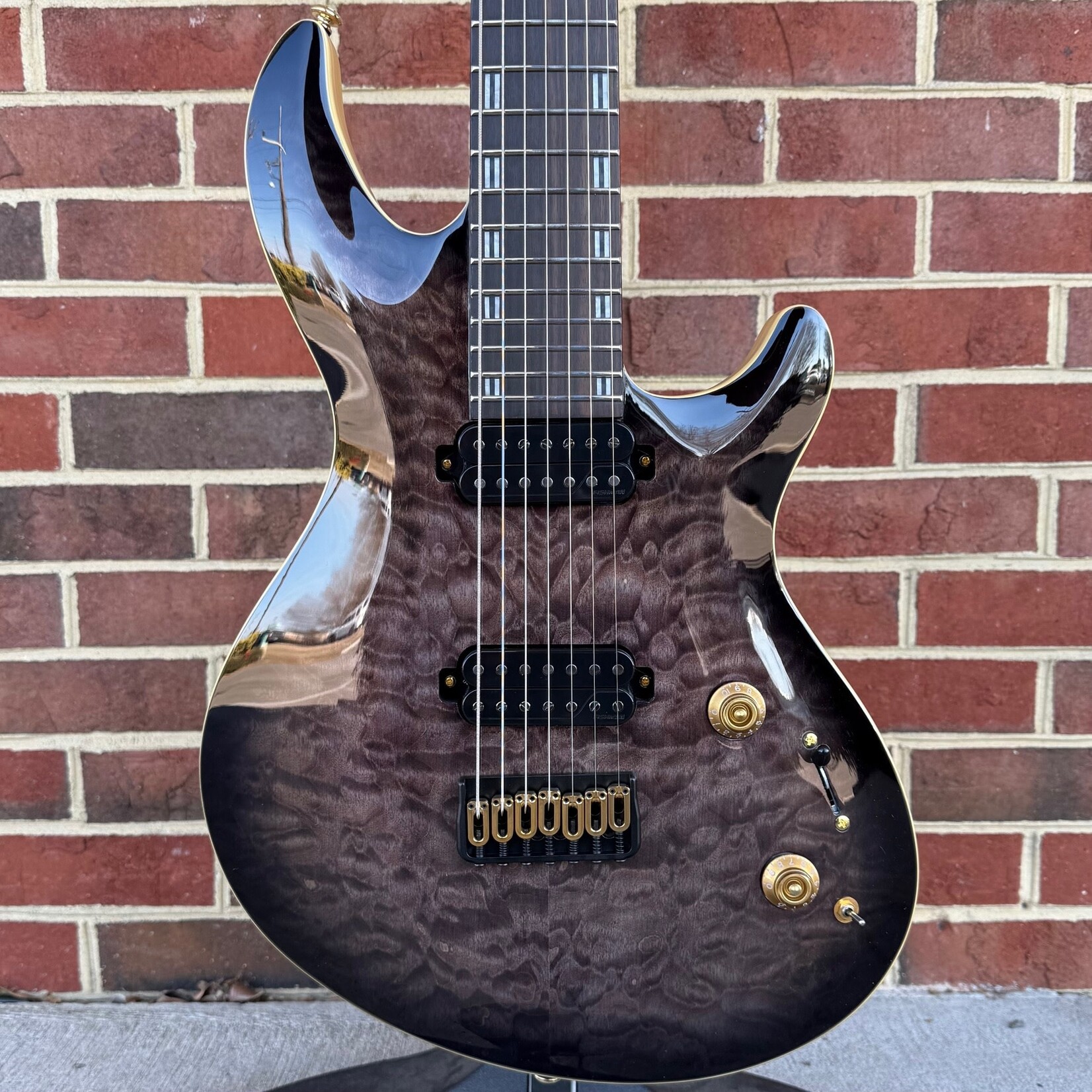 LTD ESP LTD JR-7QMFBSB, Javier Reyes Signature, 7-String, Faded Blue Sunburst, Neck-Thru, Quilted Maple Top, Swamp Ash Body, Walnut/Maple/Padauk 5pc Neck, Fishman Pickups, Hipshot Bridge, Locking Tuners, Hardshell Case, SN# W21072603