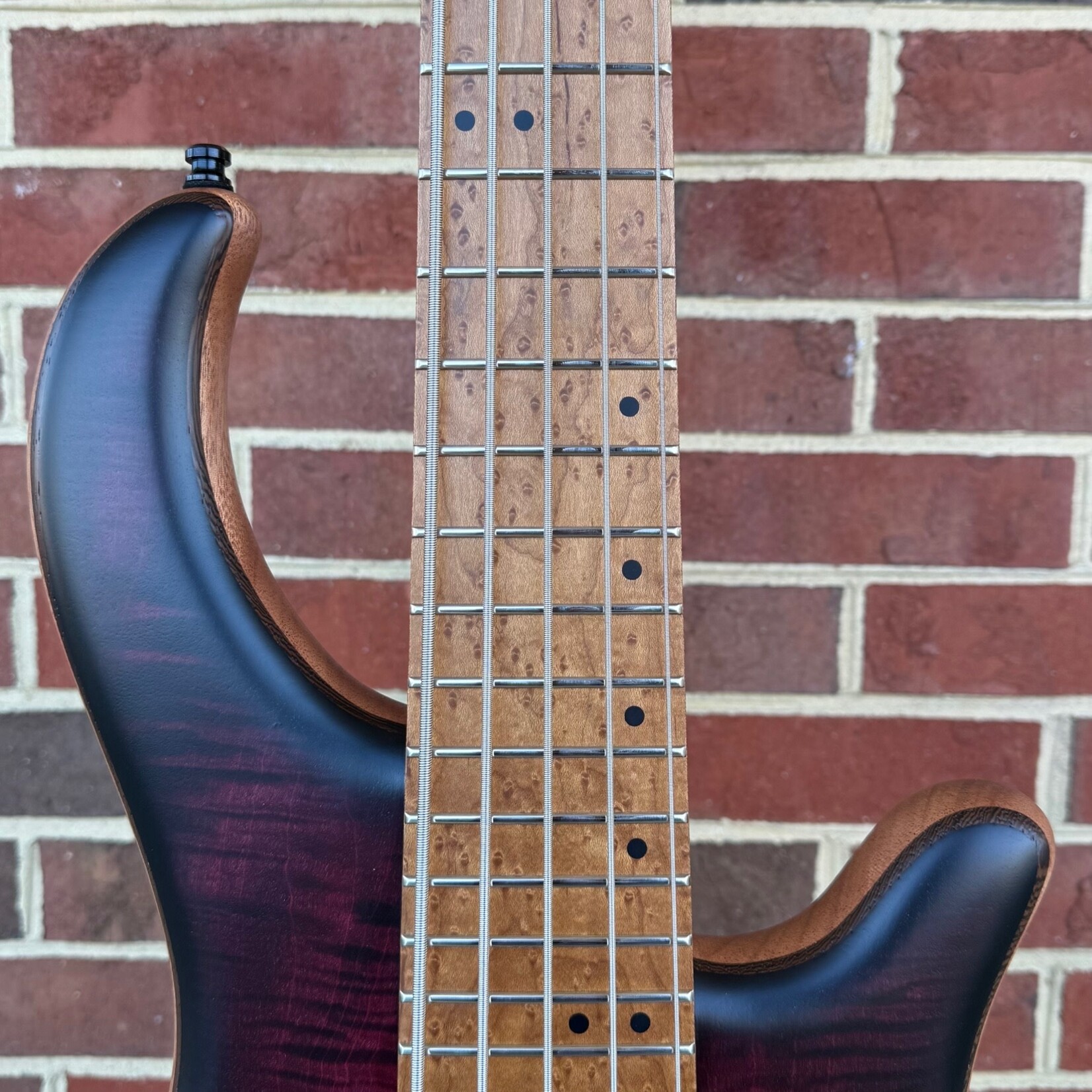 Mayones Mayones Patriot MB 5, NAMM 2025, Red to Black Burst, 4A Flame Maple Top, Mahogany Body, 3pc Maple/Wenge Neck, 4A Birdseye Maple Fretboard, Velvetrone Noble Double 5 Pickups, Musashi Nitoryu Preamp, Mayones Hybrid Case