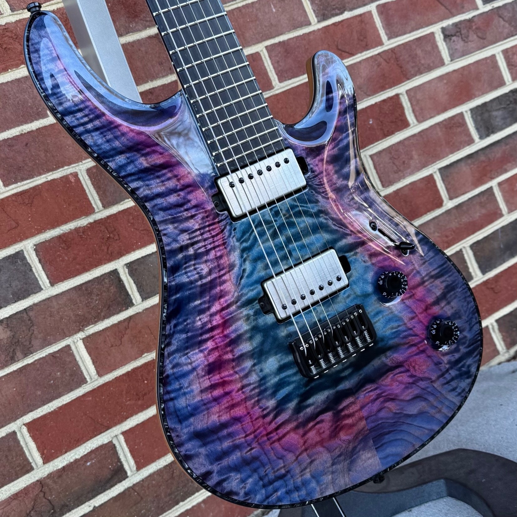 Mayones Mayones Regius Core 7 B26.5, NAMM 2025, Custom Color, 5A Quilted Maple Top, American Ash TEW Body, Baritone 26.5" Scale, 11pc Maple TEW/Wenge/Maple Neck, Velvetrone Ironside + Solium Pickups, Mayones Hybrid Case