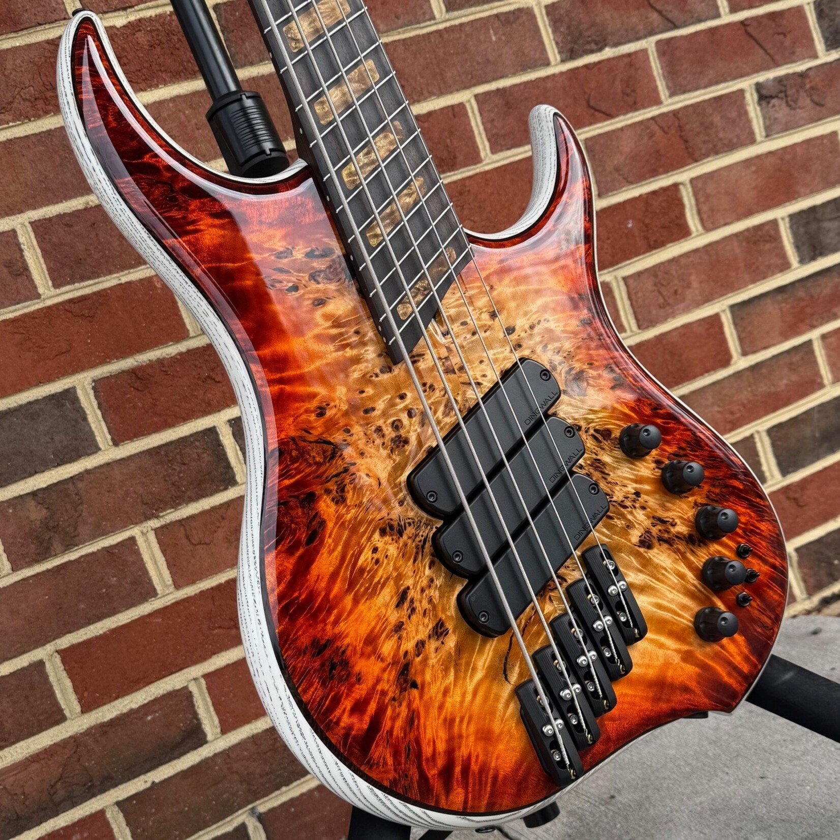 Dingwall Dingwall Custom Z3 5-String, Explosion Burst, Premium Poplar Burl Top, Wenge Contrast Layer, Dual-Density Northern Ash/Swamp Ash Body, Wenge Neck, Ebony Fretboard, Matching Wood Block Inlays, Neve Preamp w/ Toggles, Deluxe Gig Bag