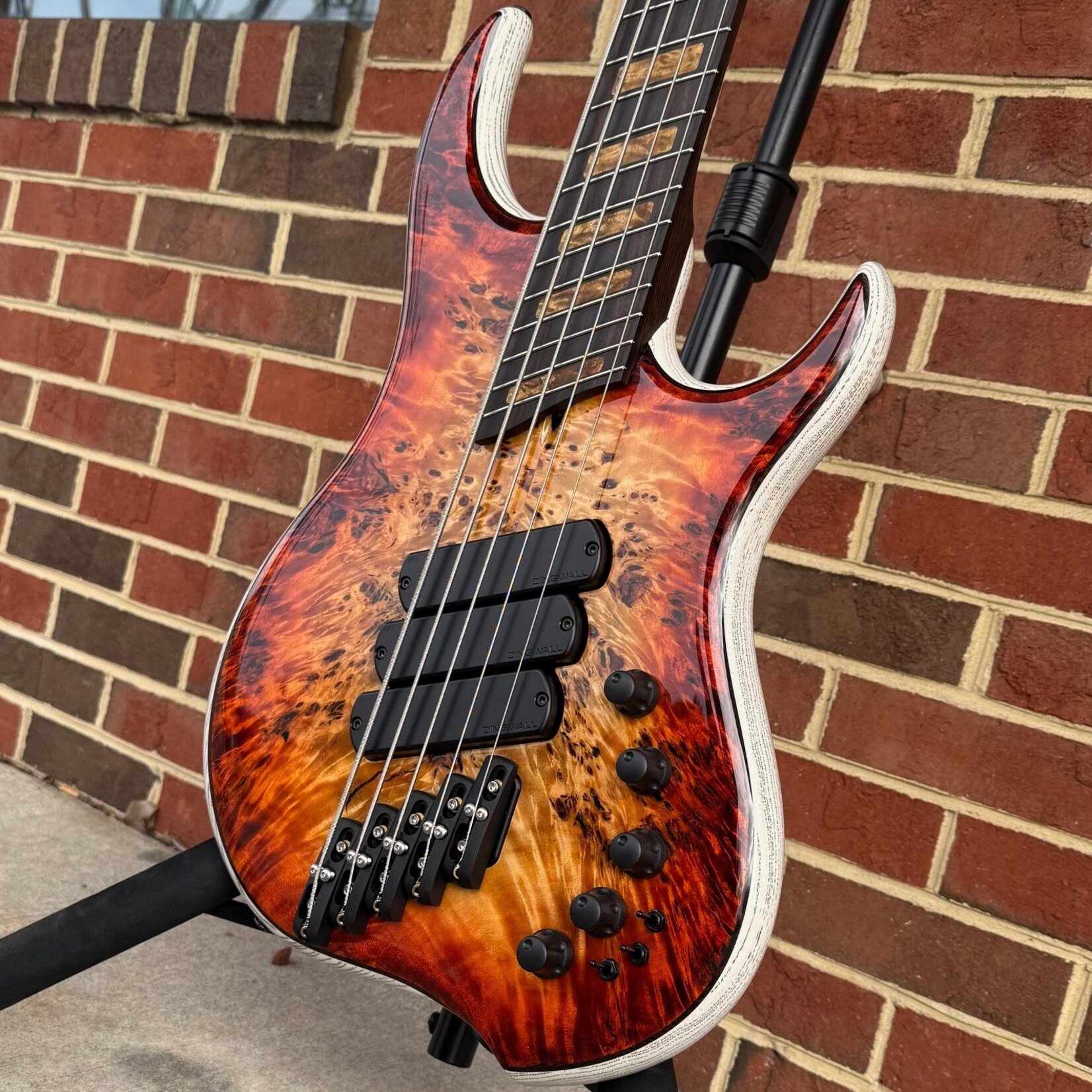 Dingwall Dingwall Custom Z3 5-String, Explosion Burst, Premium Poplar Burl Top, Wenge Contrast Layer, Dual-Density Northern Ash/Swamp Ash Body, Wenge Neck, Ebony Fretboard, Matching Wood Block Inlays, Neve Preamp w/ Toggles, Deluxe Gig Bag