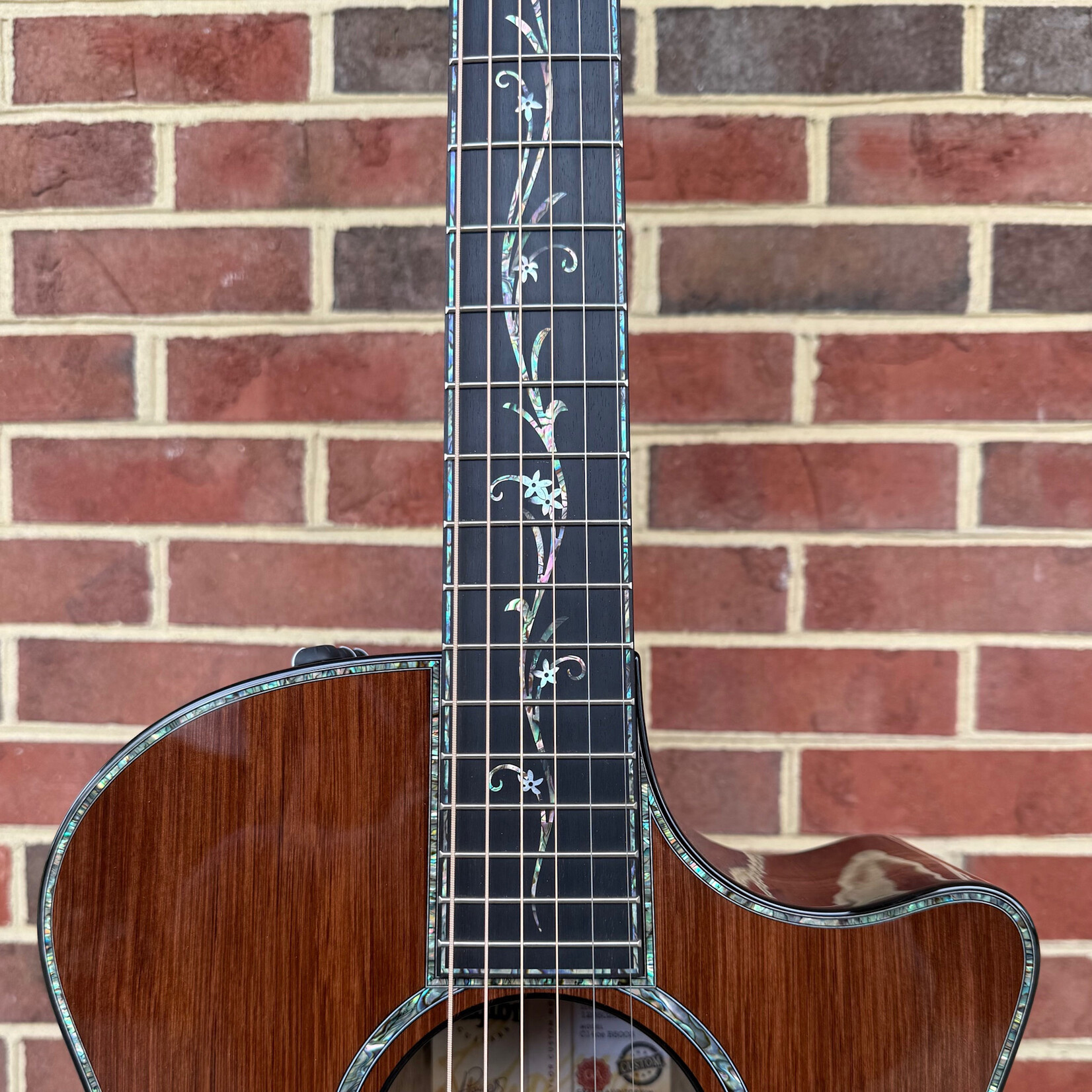 Taylor Taylor NAMM 2025 Catch Custom #3 "Canela" - 1 of 20, Grand Auditorium, Sinker Redwood Top, Black Limba Back & Sides, Ebony Binding with Radius Armrest, Island Vine Inlay, Gotoh 510 Tuners, ES2 Electronics, Hardshell Case