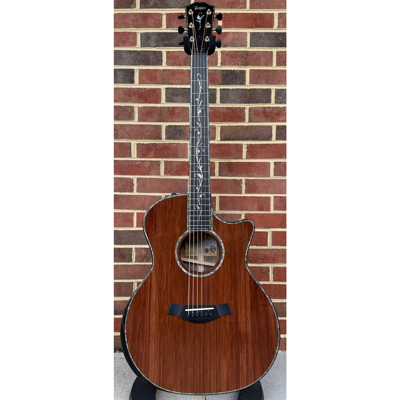 Taylor Taylor NAMM 2025 Catch Custom #3 "Canela" - 1 of 20, Grand Auditorium, Sinker Redwood Top, Black Limba Back & Sides, Ebony Binding with Radius Armrest, Island Vine Inlay, Gotoh 510 Tuners, ES2 Electronics, Hardshell Case