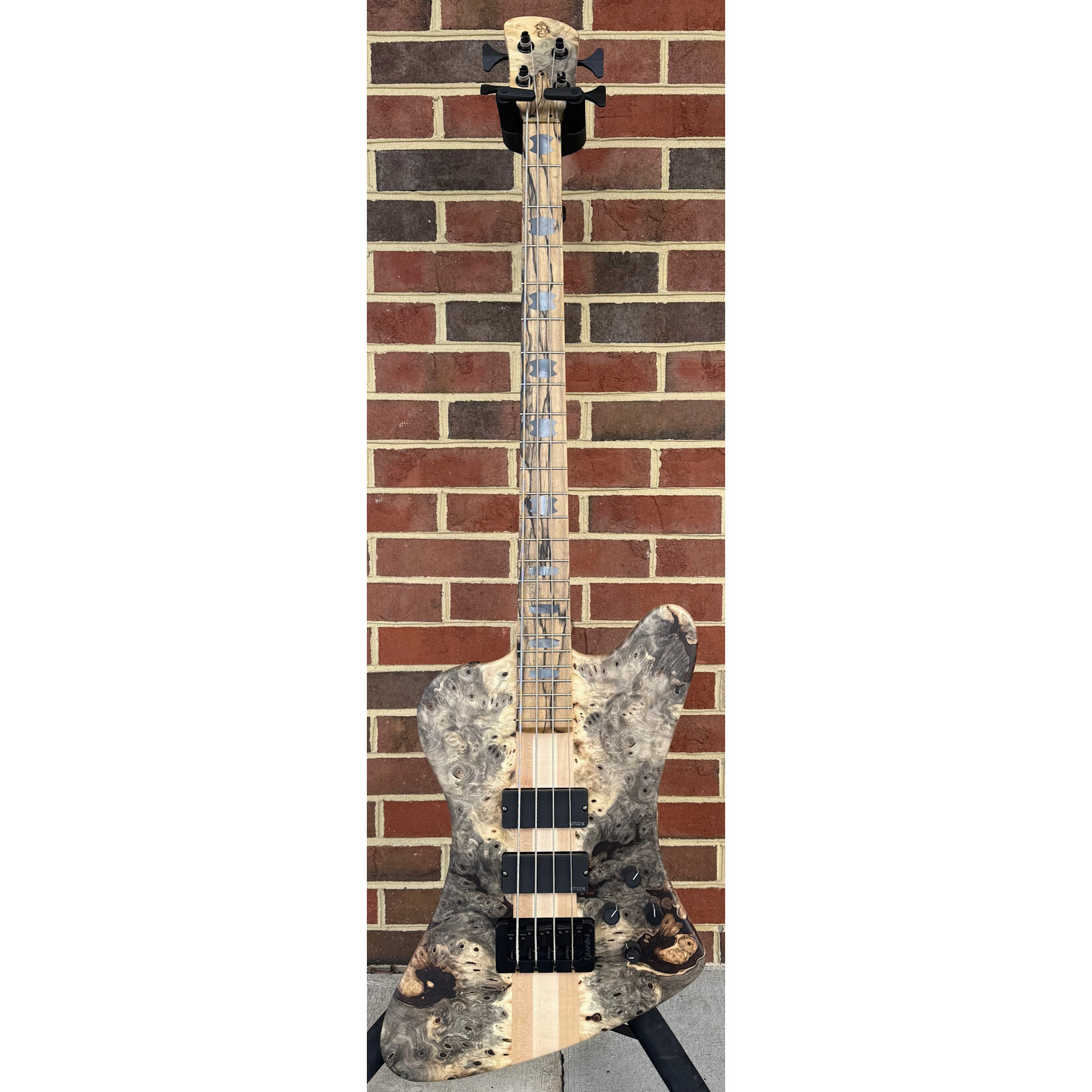 Spector Spector USA NS-4X, Buckeye Burl Top, Swamp Ash Body, 3pc Maple Neck, Pale Moon Ebony Fretboard, Black Mother of Pearl Inlays, Matching Headstock, EMG 35DCX Pickups, HAZ 18-volt Preamp, Spector Deluxe Gig Bag