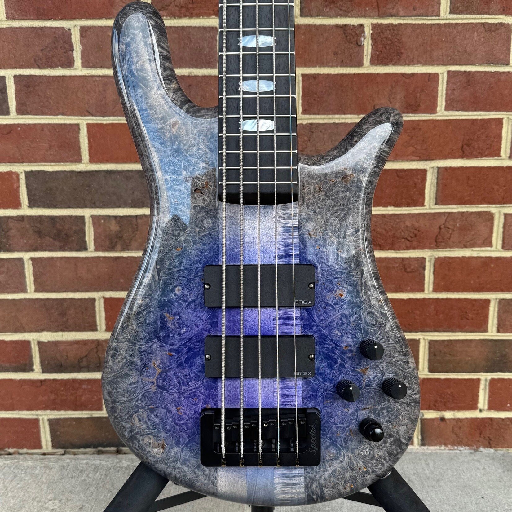 Spector Spector USA NS-5XL, Purple to Charcoal Reverseburst, Maple Burl Top, Swamp Ash Body, 3pc Maple Neck, EMG 40DCX Pickups, Darkglass Tone Capsule Preamp, TSA Hardshell Case