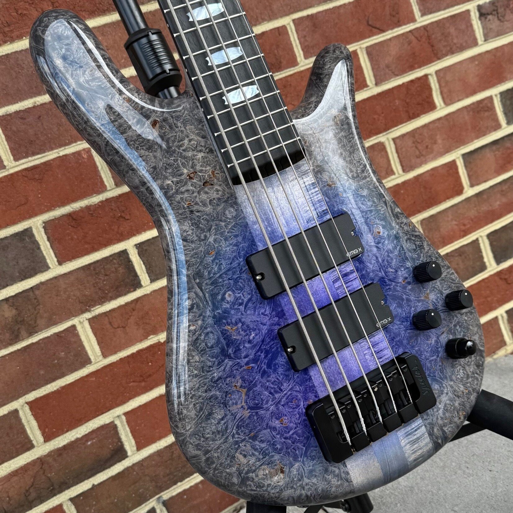 Spector Spector USA NS-5XL, Purple to Charcoal Reverseburst, Maple Burl Top, Swamp Ash Body, 3pc Maple Neck, EMG 40DCX Pickups, Darkglass Tone Capsule Preamp, TSA Hardshell Case