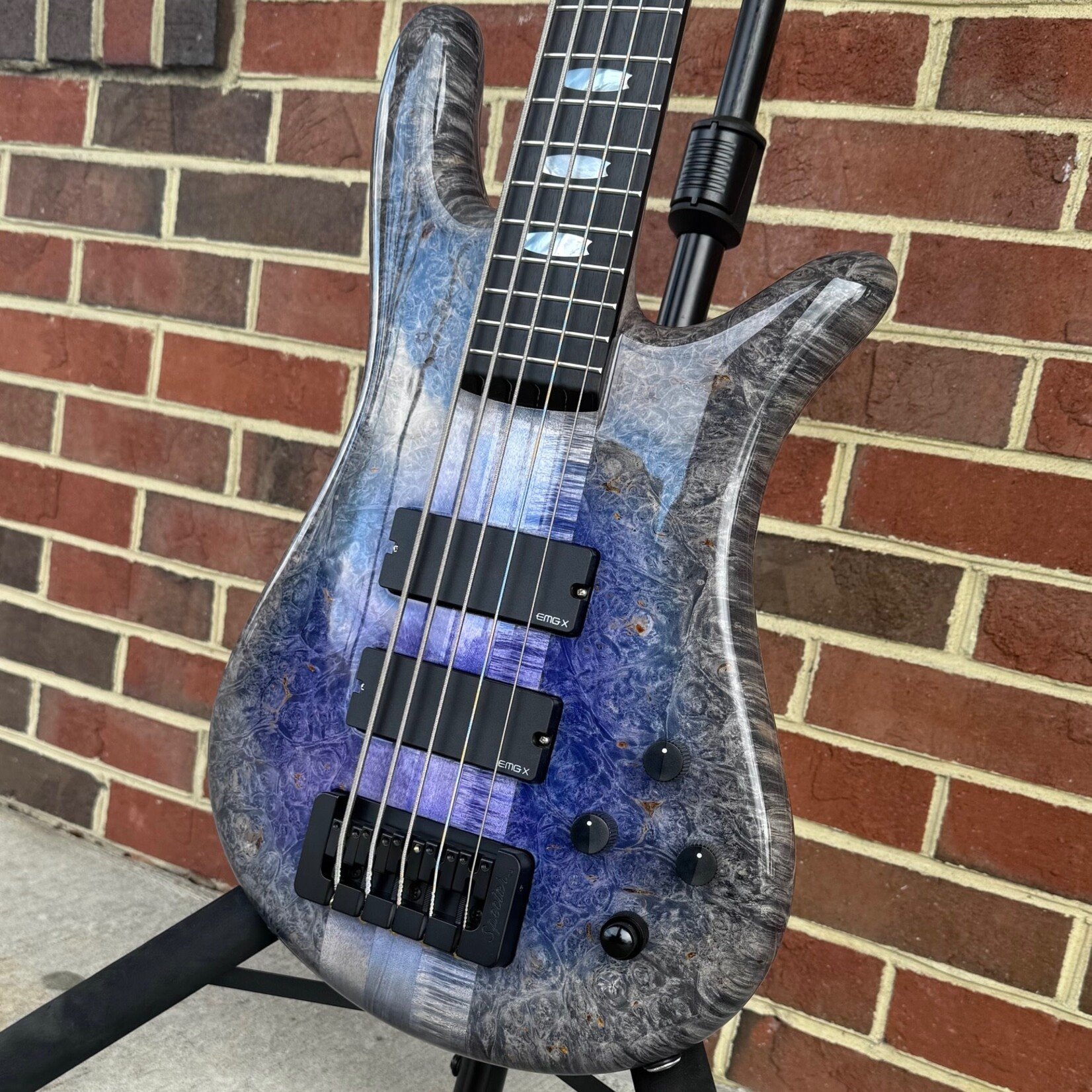Spector Spector USA NS-5XL, Purple to Charcoal Reverseburst, Maple Burl Top, Swamp Ash Body, 3pc Maple Neck, EMG 40DCX Pickups, Darkglass Tone Capsule Preamp, TSA Hardshell Case
