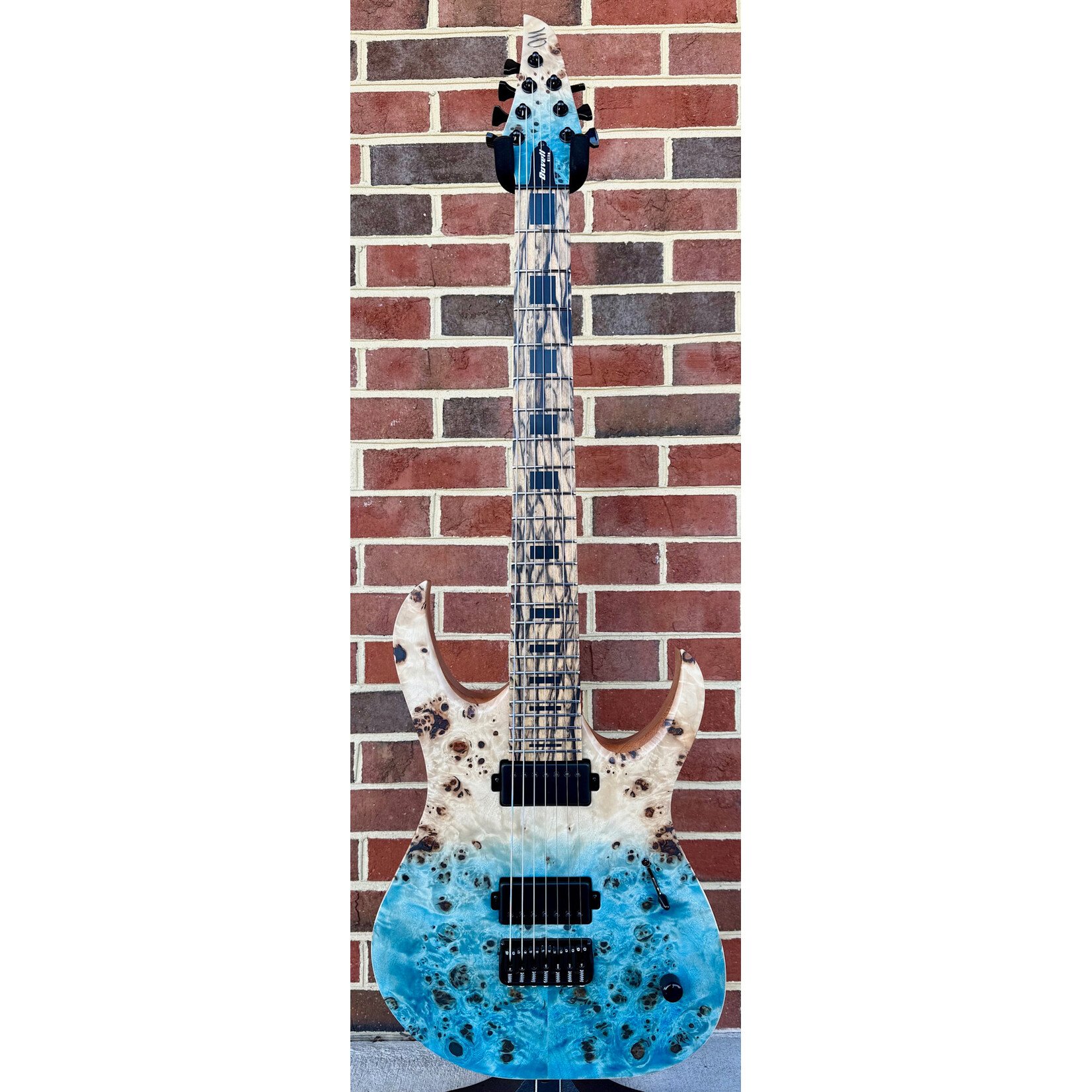 Mayones Mayones Duvell Elite 7, Aquamarine Horizon, 4A Eye Poplar Top, Mahogany Body, Master Grade Pale Moon Ebony Fretboard, Block Inlays, Velvetrone Ironside + Solium Pickups, Mayones Deluxe Bag