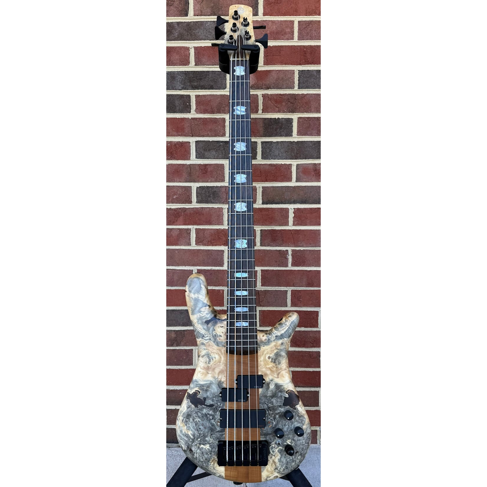 Spector Spector USA NS-5XL, Buckeye Burl Top, Swamp Ash Body, 3pc Roasted Maple Neck, Ziricote Fretboard, Mother of Pearl Crown Inlays, EMG P5X/40TWX Pickups, HAZ 9-Volt, Custom Electronics Layout, TSA Case