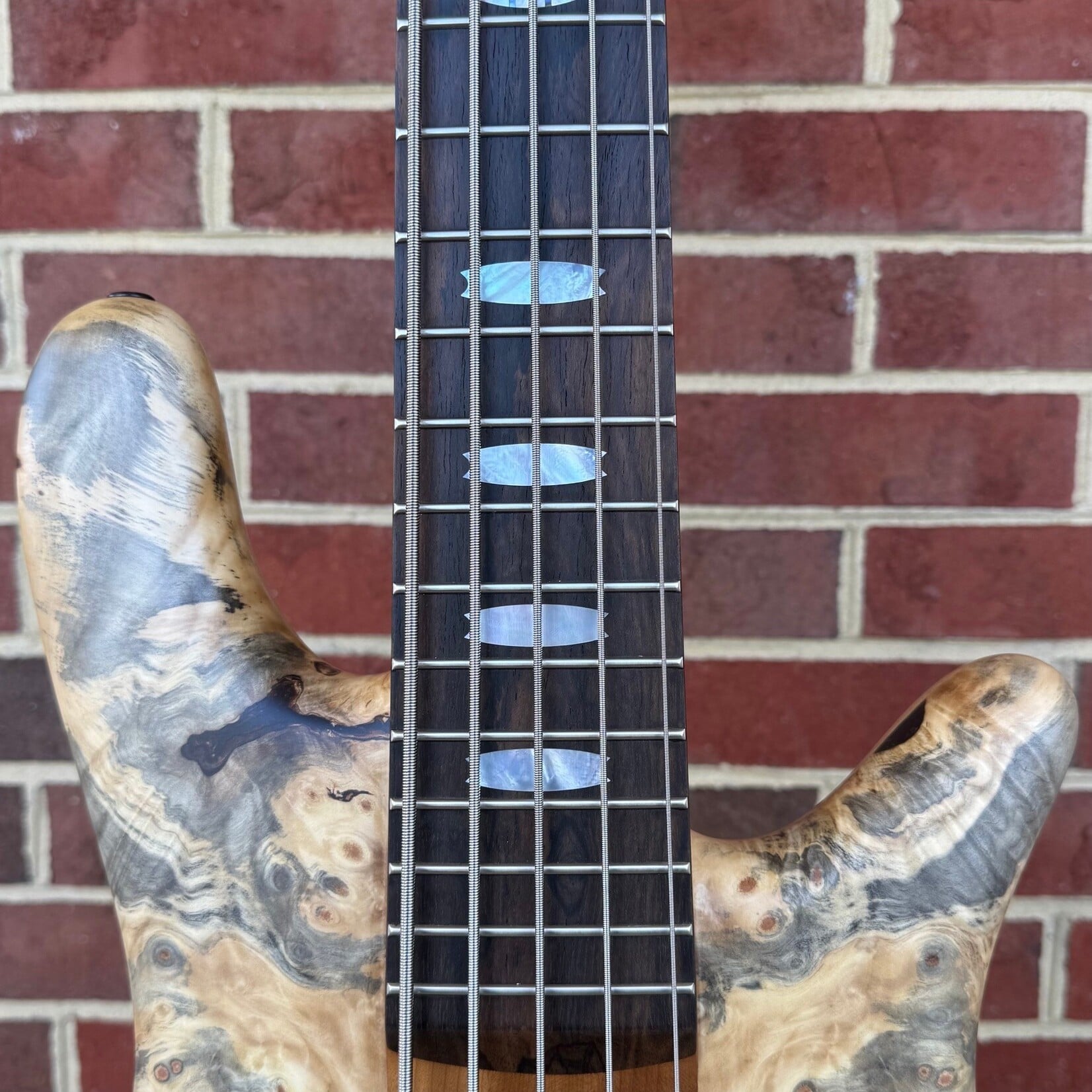 Spector Spector USA NS-5XL, Buckeye Burl Top, Swamp Ash Body, 3pc Roasted Maple Neck, Ziricote Fretboard, Mother of Pearl Crown Inlays, EMG P5X/40TWX Pickups, HAZ 9-Volt, Custom Electronics Layout, TSA Case