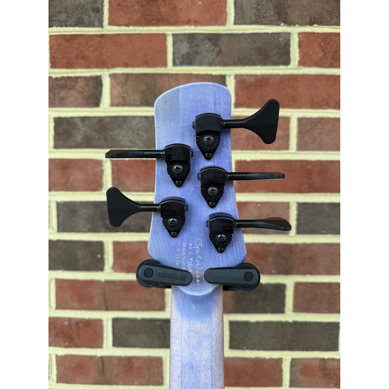 Spector Spector USA NS-5XL, Jazzberry, Maple Burl Top, Reclaimed Redwood Body, Ebony Fretboard, Mother of Pearl Inlays, EMG 40DCX Pickups, Spector HAZ 9-volt, TSA Case