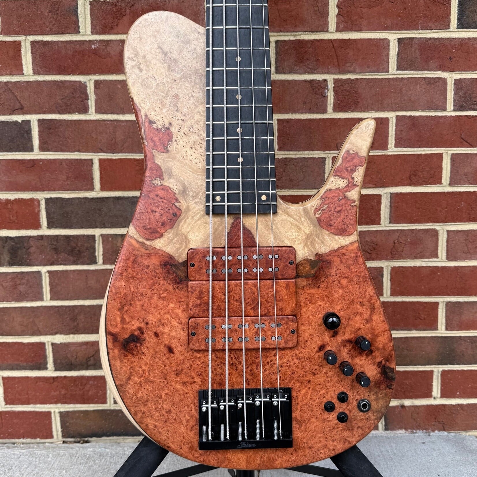 Fodera Fodera Imperial Elite 5, Ambonya Burl Top, Ash Body Wings, Alder Tone Block, Ebony Fretboard, Ambonya Burl Ramp, Fodera/Duncan Dual Coil Pickups with Ambonya Burl Covers, Fodera x Trickfish Preamp, Hardshell Case