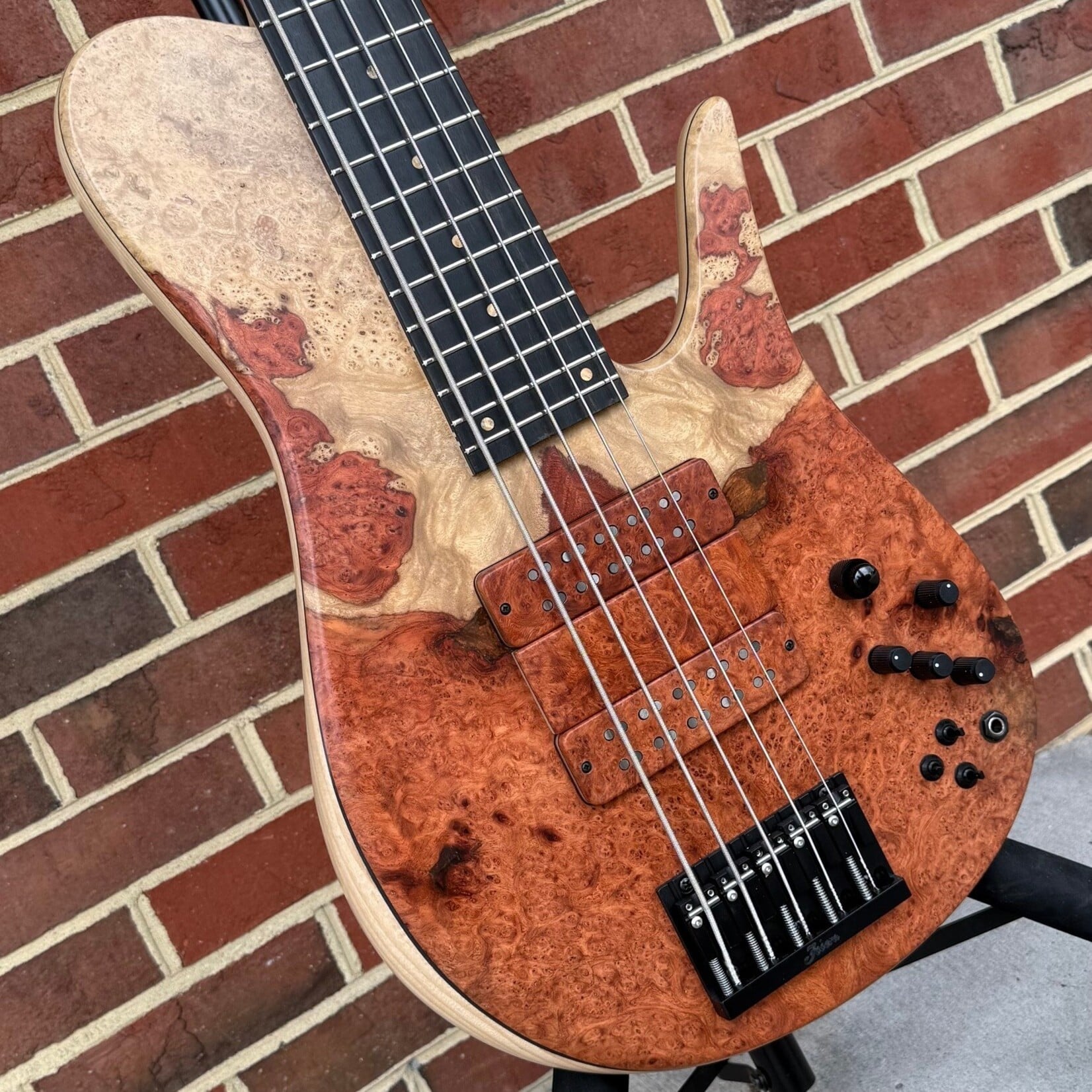 Fodera Fodera Imperial Elite 5, Ambonya Burl Top, Ash Body Wings, Alder Tone Block, Ebony Fretboard, Ambonya Burl Ramp, Fodera/Duncan Dual Coil Pickups with Ambonya Burl Covers, Fodera x Trickfish Preamp, Hardshell Case