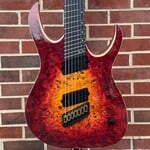 Mayones Mayones Duvell Elite VF 7, Lava Burst Gloss Top, 4A Eye Poplar Top, Mahogany Body, 5pc Wenge/Purpleheart Neck, Ebony Fretboard, Mayones Nola Bridge, Velvetrone Ironside + Solium Pickups, Mayones Hybrid Case