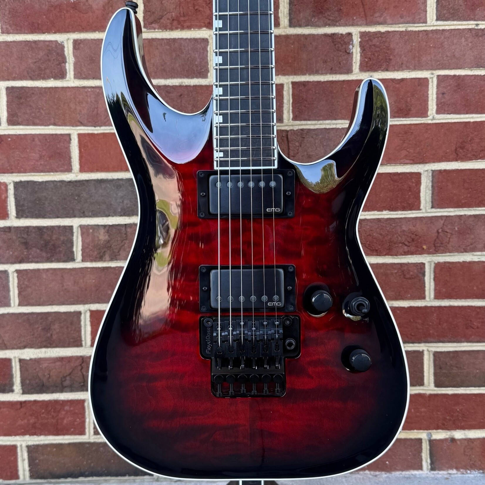 ESP ESP E-II Horizon FR-II, See Thru Black Cherry Sunburst, Neck Thru, Quilted Maple Top, Mahogany Body, Floyd Rose Original Bridge, EMG 57/66TW Pickups, Hardshell Case, SN# ES7364253
