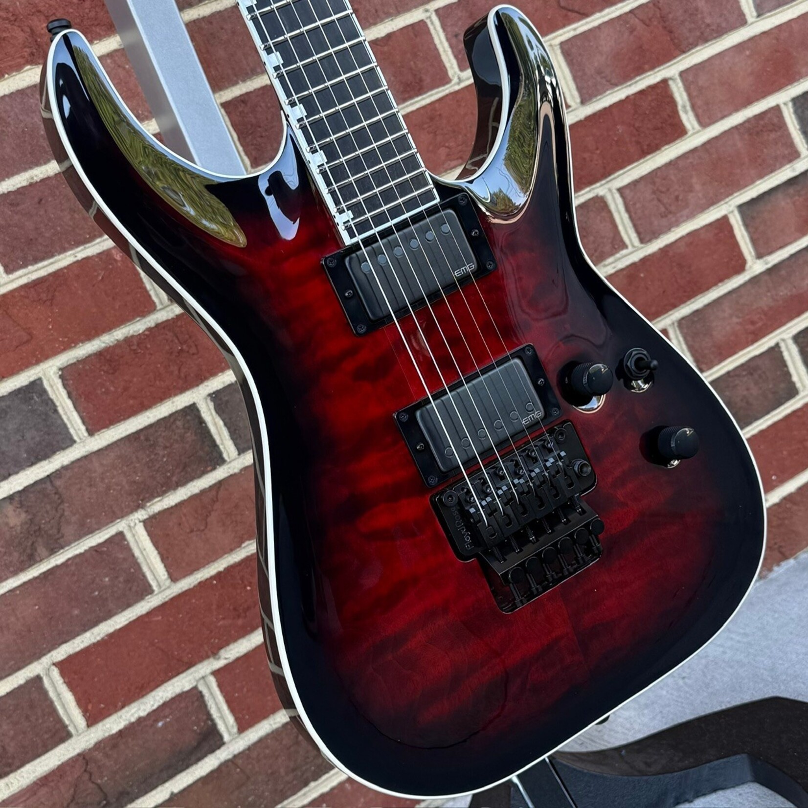 ESP ESP E-II Horizon FR-II, See Thru Black Cherry Sunburst, Neck Thru, Quilted Maple Top, Mahogany Body, Floyd Rose Original Bridge, EMG 57/66TW Pickups, Hardshell Case, SN# ES7364253
