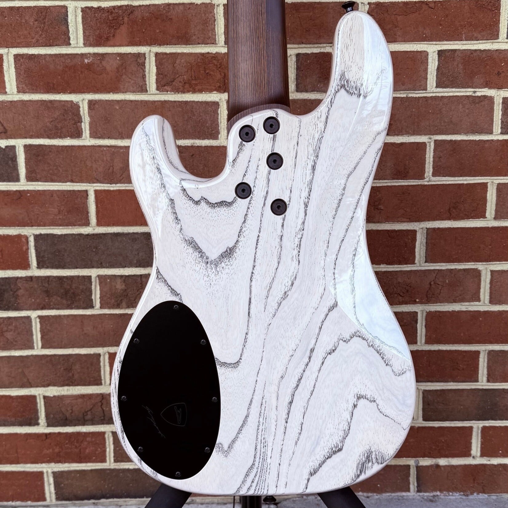 Dingwall Dingwall Super PJ Custom 5-String, White Ceruse w/ Black Grain Fill, Swamp Ash Body, Wenge Neck, Obsidian Maple Fretboard, White Pearloid Block Inlays, Blue Luminlay Side Dots, Dingwall Deluxe Gig Bag