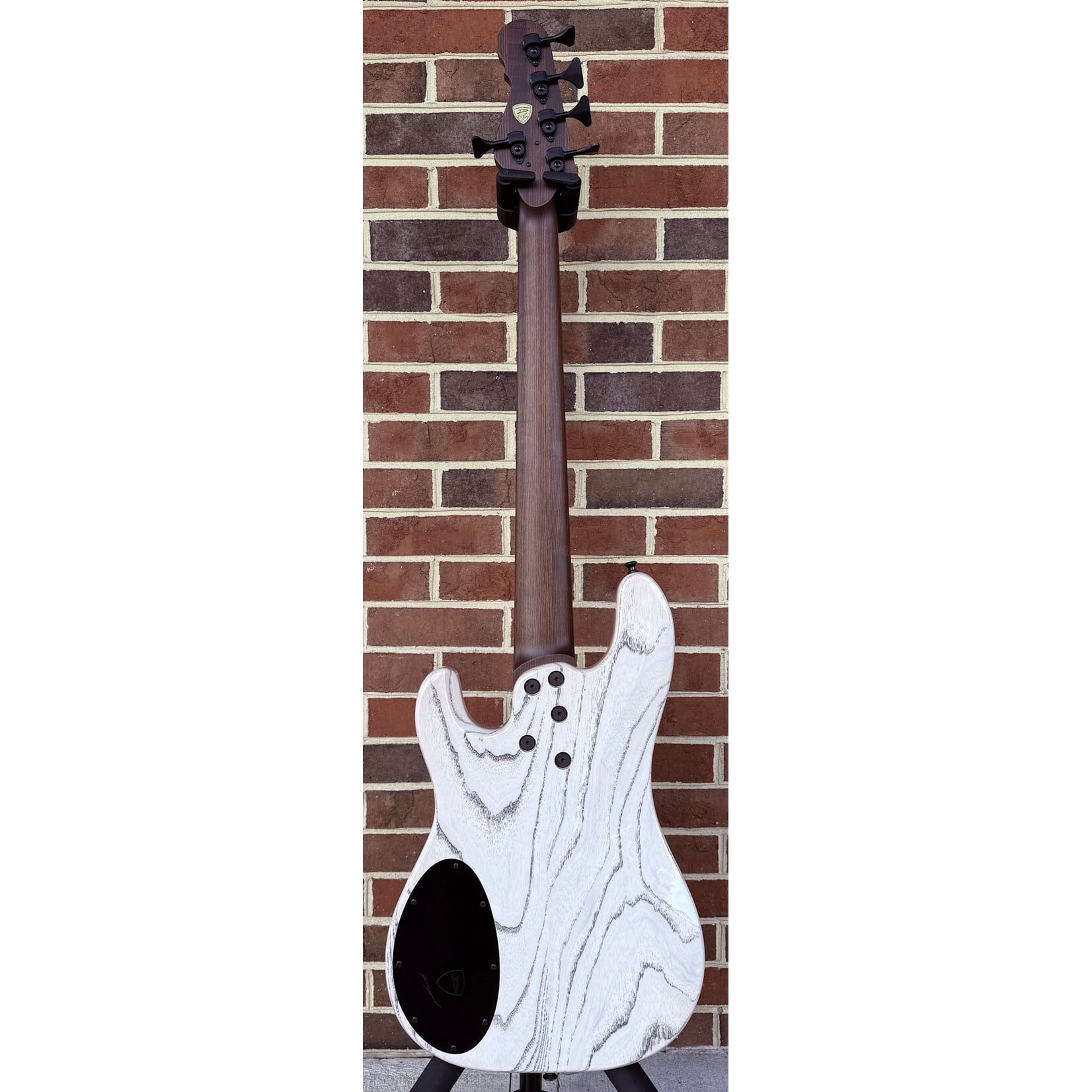 Dingwall Dingwall Super PJ Custom 5-String, White Ceruse w/ Black Grain Fill, Swamp Ash Body, Wenge Neck, Obsidian Maple Fretboard, White Pearloid Block Inlays, Blue Luminlay Side Dots, Dingwall Deluxe Gig Bag