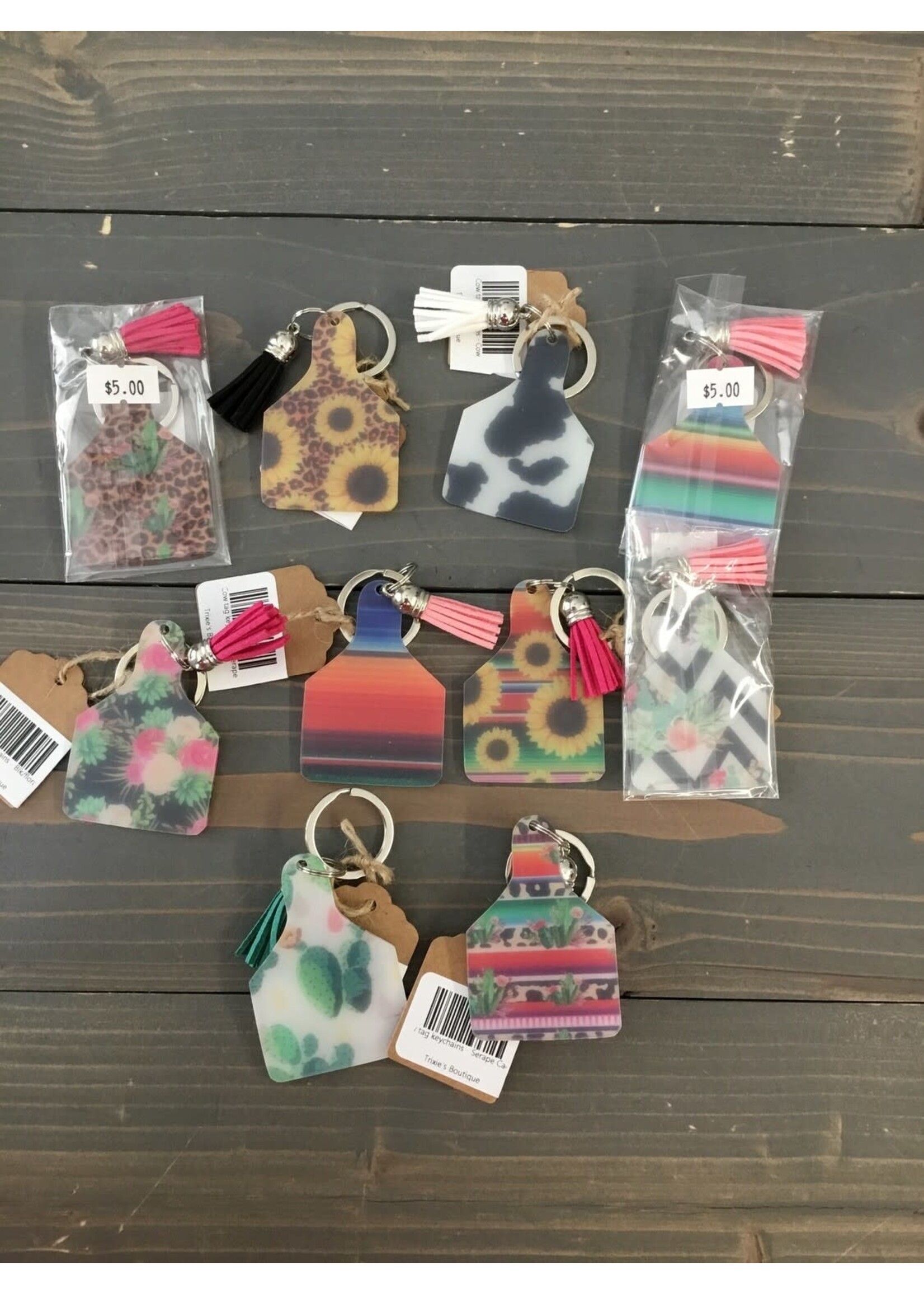 Cow tag keychains - Blk/floral