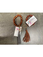 Gracie Wood Bead Bangle with Leather Tassel