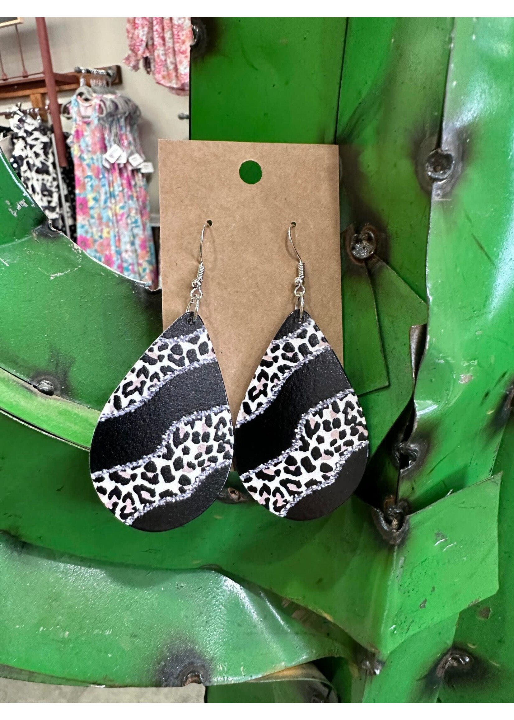 Black & White Leopard Teardrop Earrings