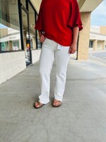 Risen Risen HR Tummy Control White Raw Hem Straight Jeans