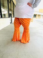 Orange & White Polka Dot Flare Ruffle Pants