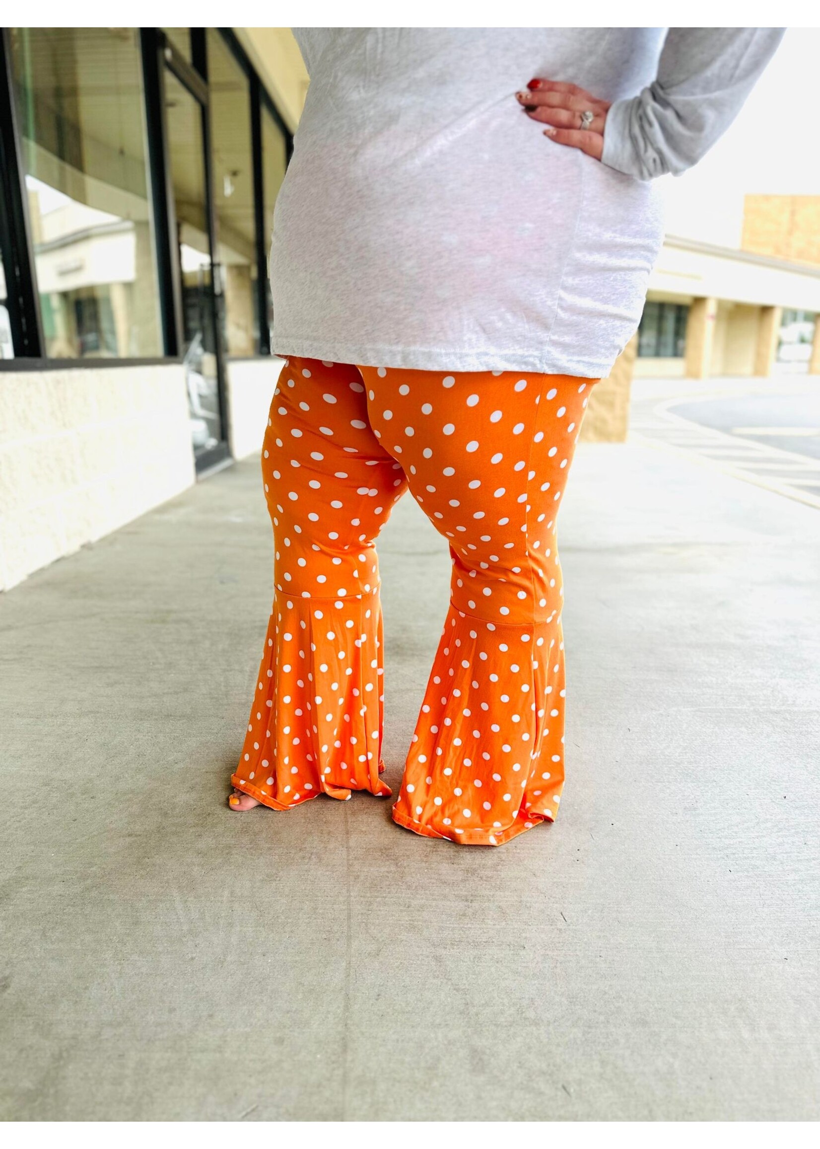 Orange & White Polka Dot Flare Ruffle Pants