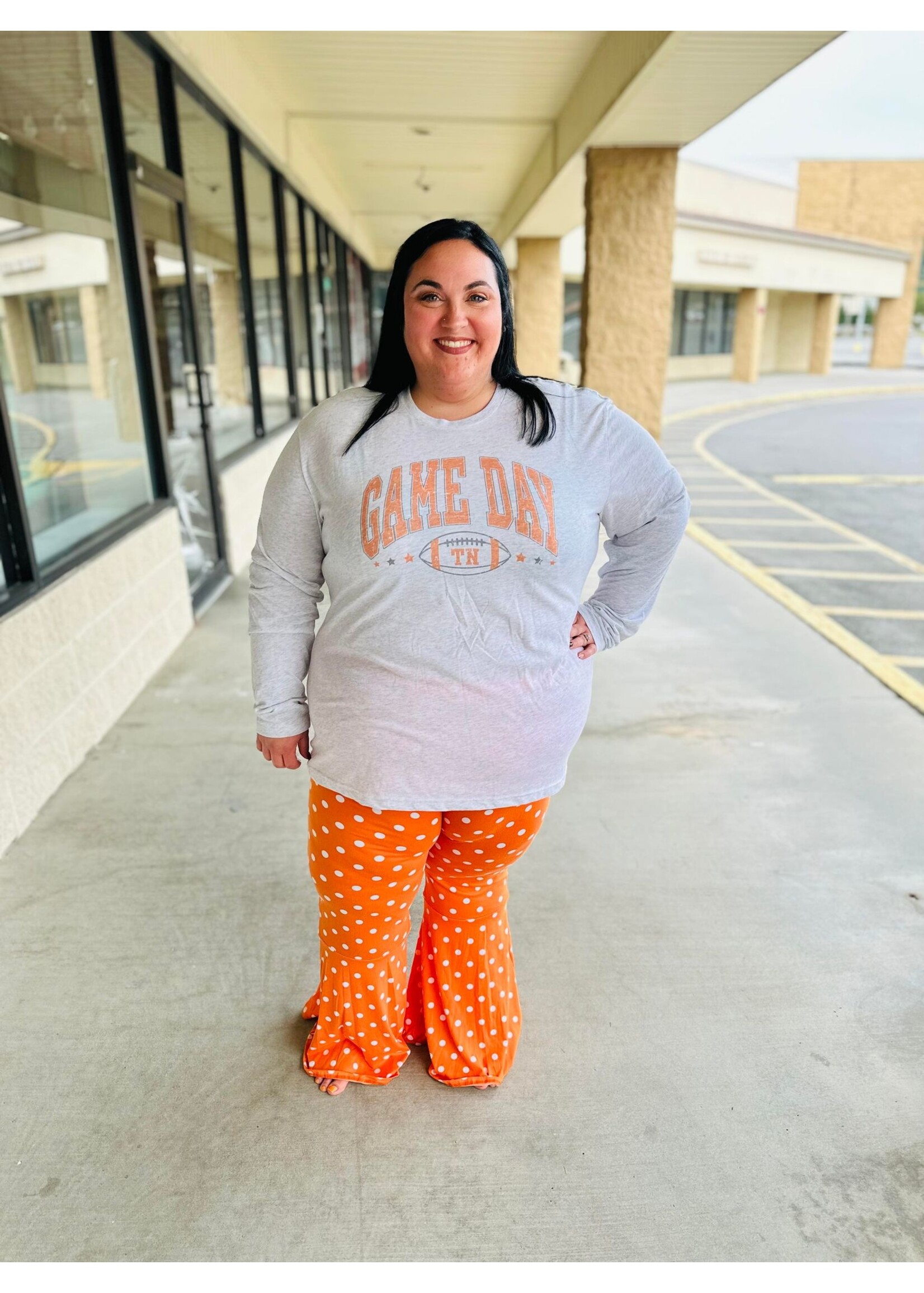 Orange & White Polka Dot Flare Ruffle Pants