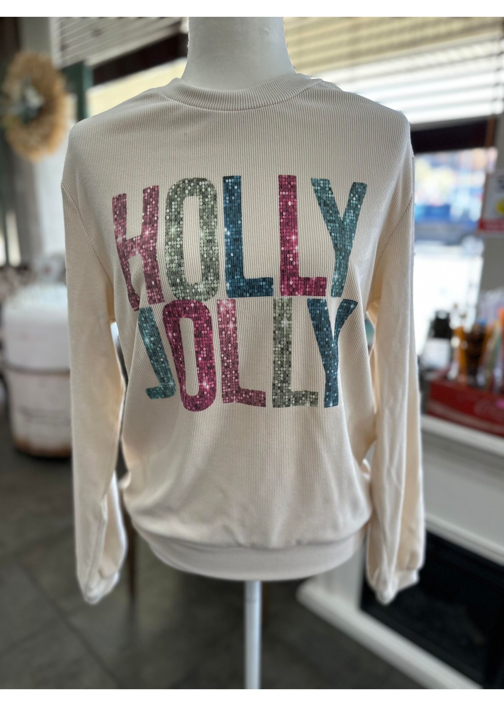 Holly Jolly Sequin Soft Ribbed Crewneck