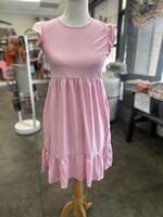 Perfect Peach Pink Swiss Dot Ruffle Dress