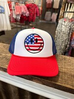 Happy Face American Flag Trucker Hat