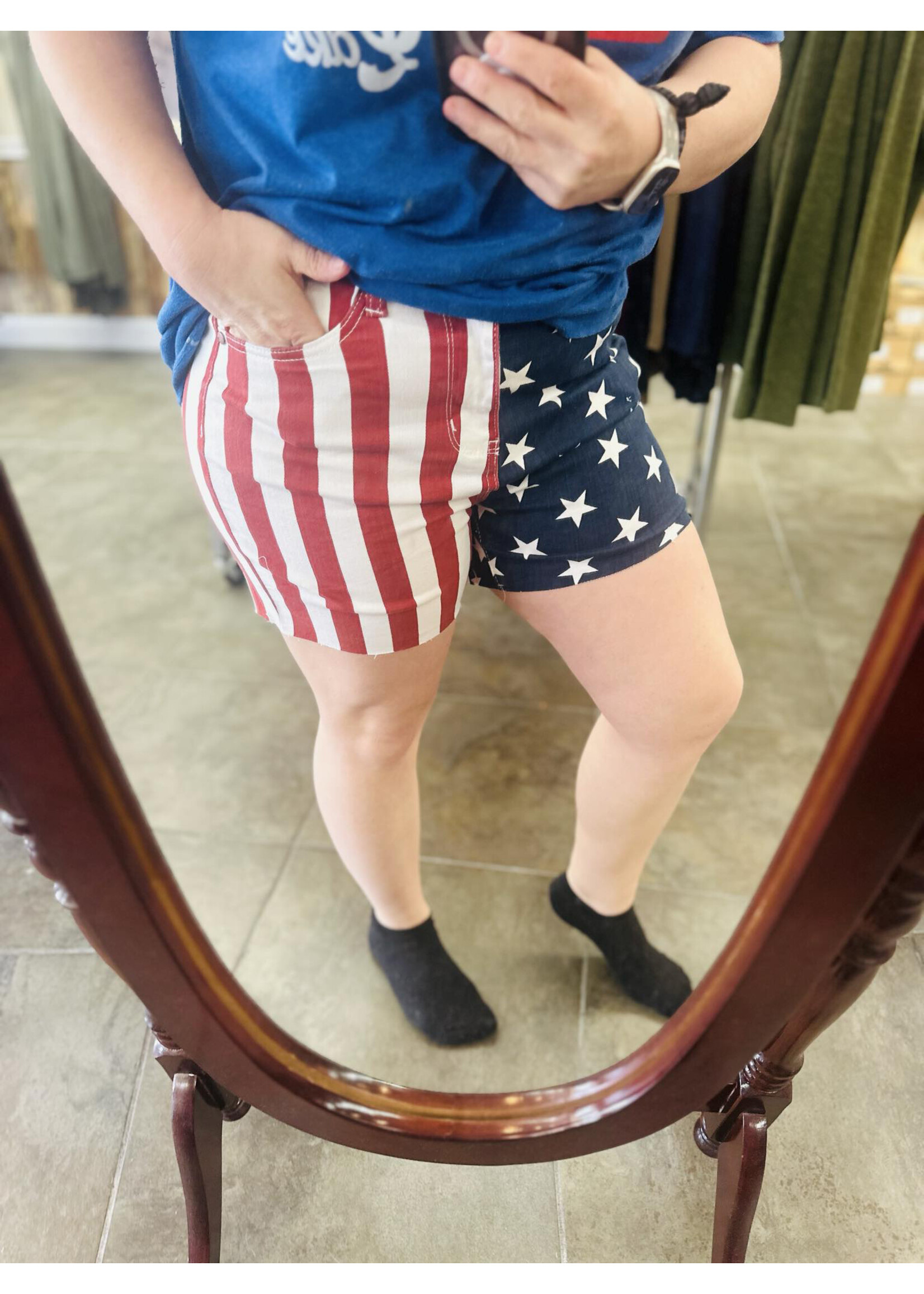 Judy Blue JB HW American Flag Fray Shorts