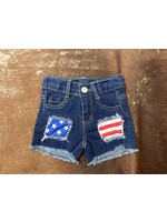 Girls Dark Denim Flag Shorts