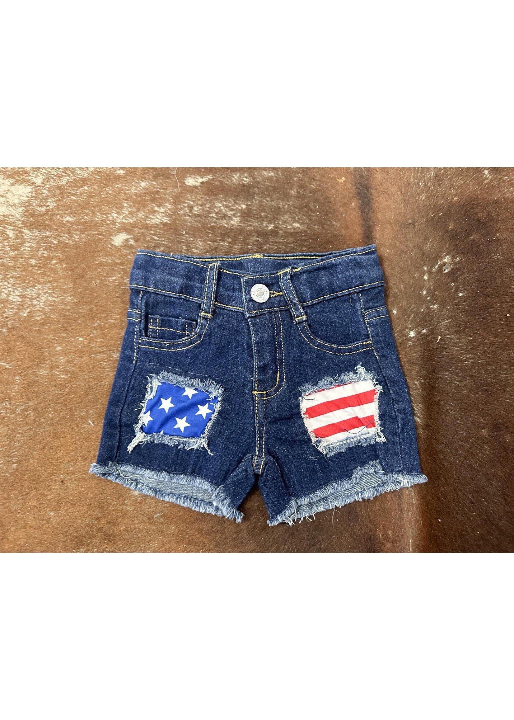 Girls Dark Denim Flag Shorts