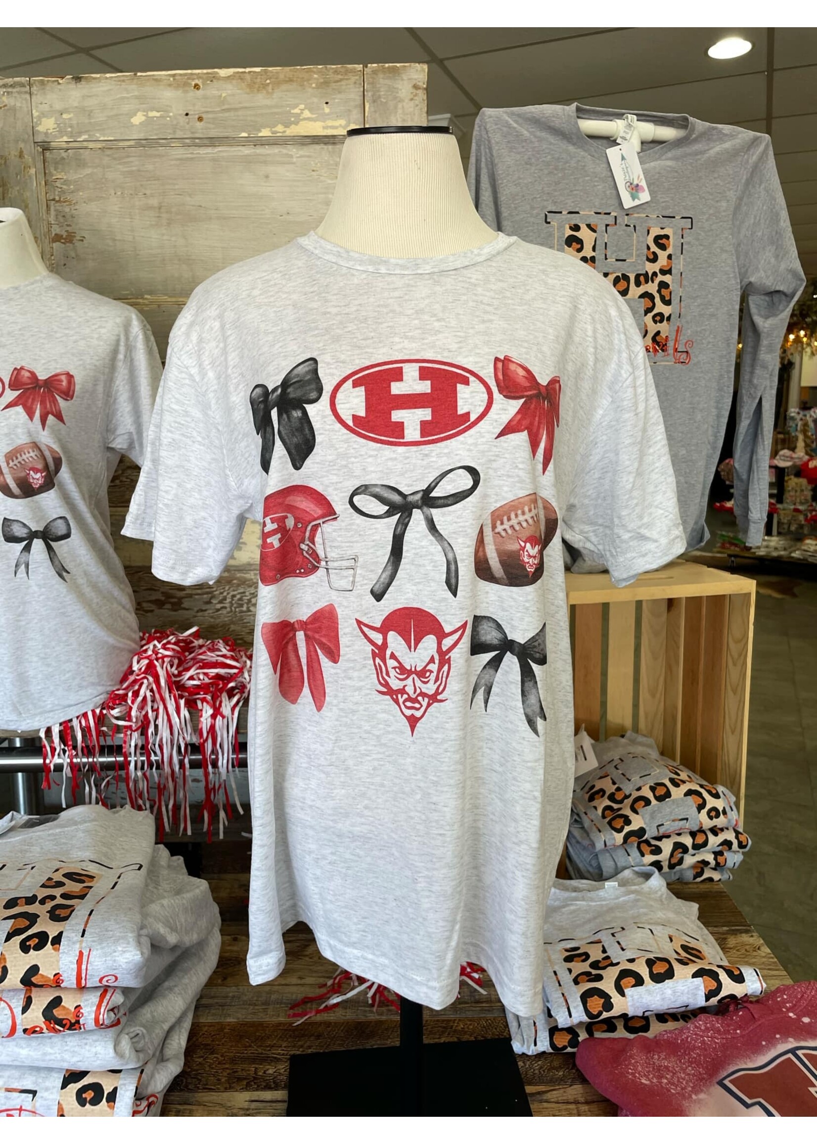 Grey Red Devils Bow Tshirt
