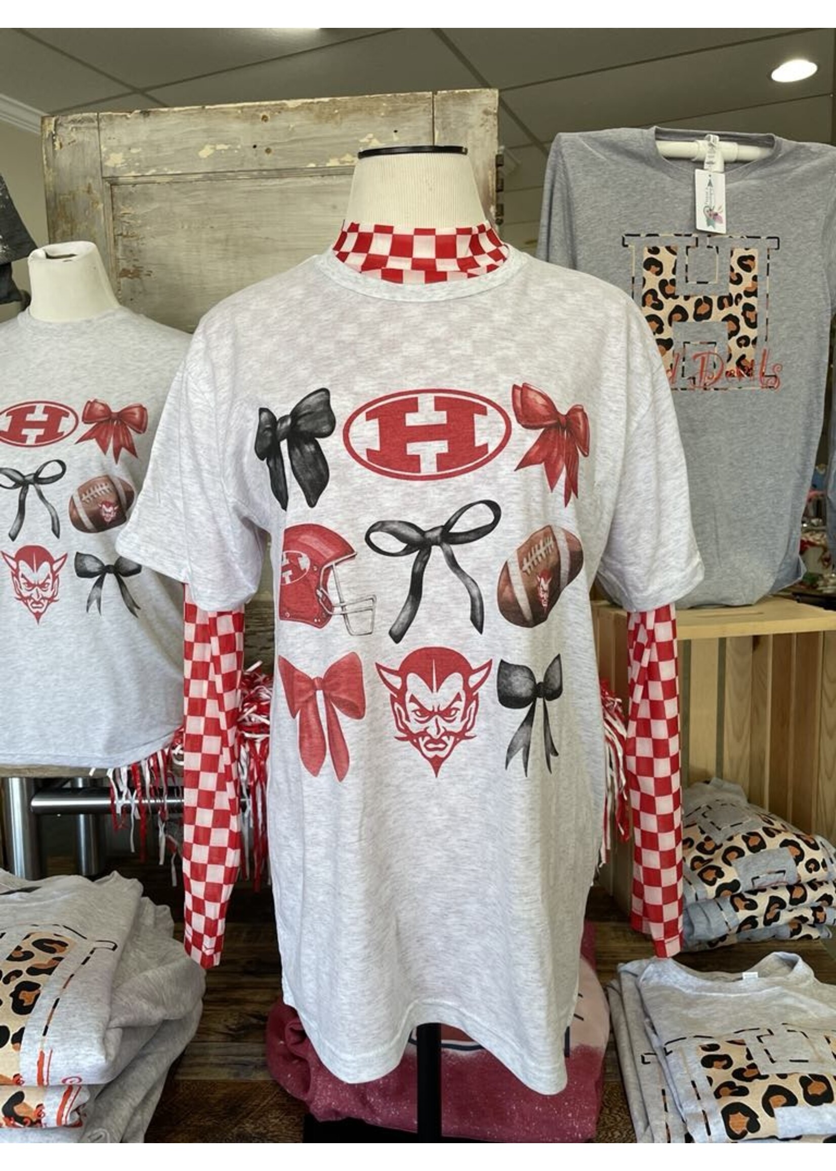Grey Red Devils Bow Tshirt