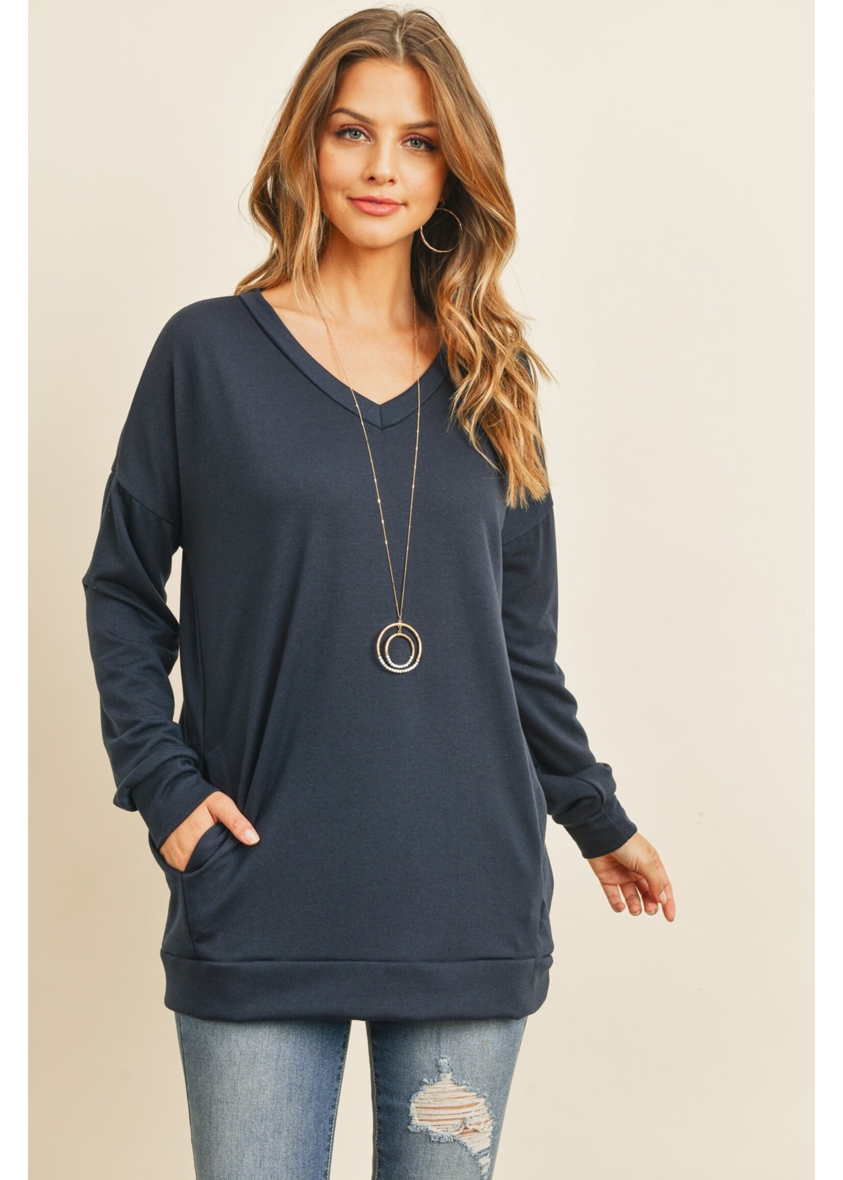 Oversized French Terry V Neck Sweater