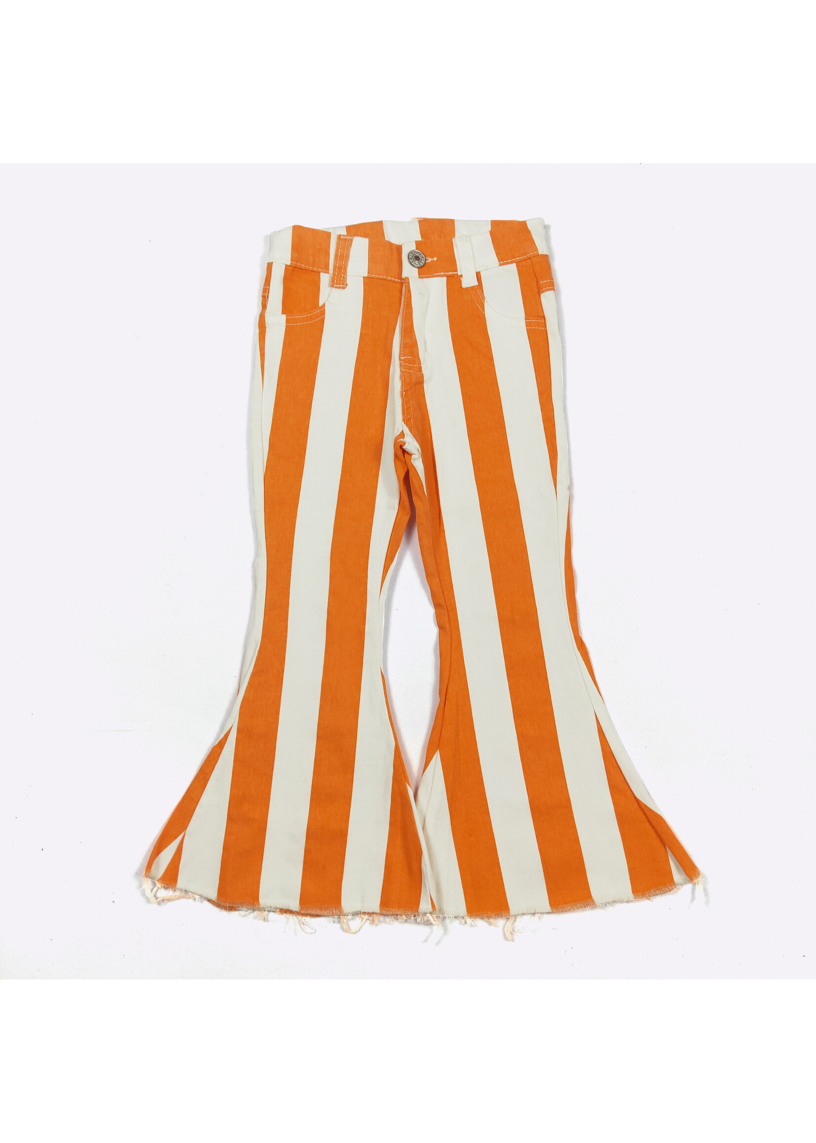 Clover Cottage Girls Orange & White Stripped Denim Jeans