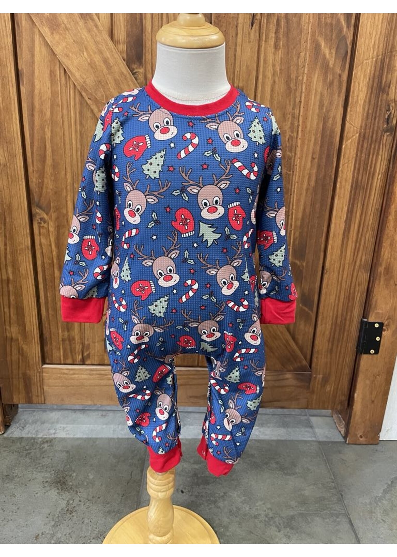Clover Cottage Navy Reindeer Boy Romper