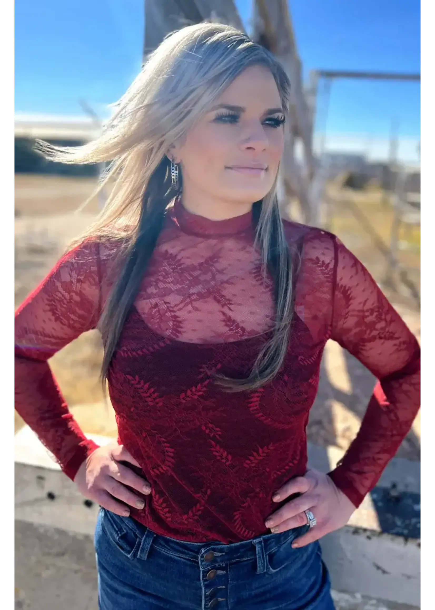 Sterling kreek Write it in Red Lace Top