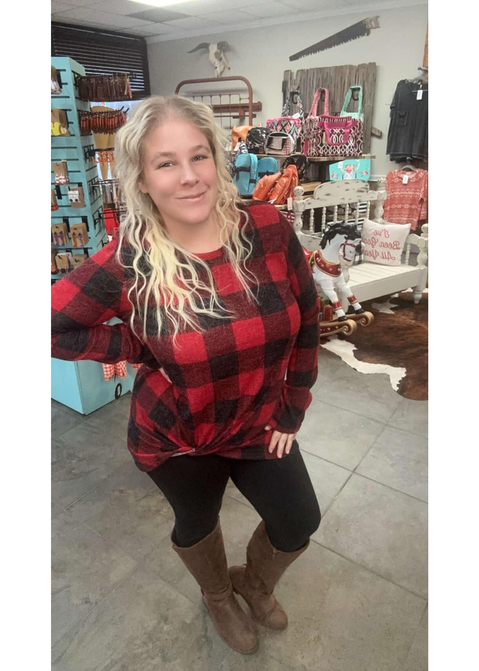 Red & Black Casey Twist Top