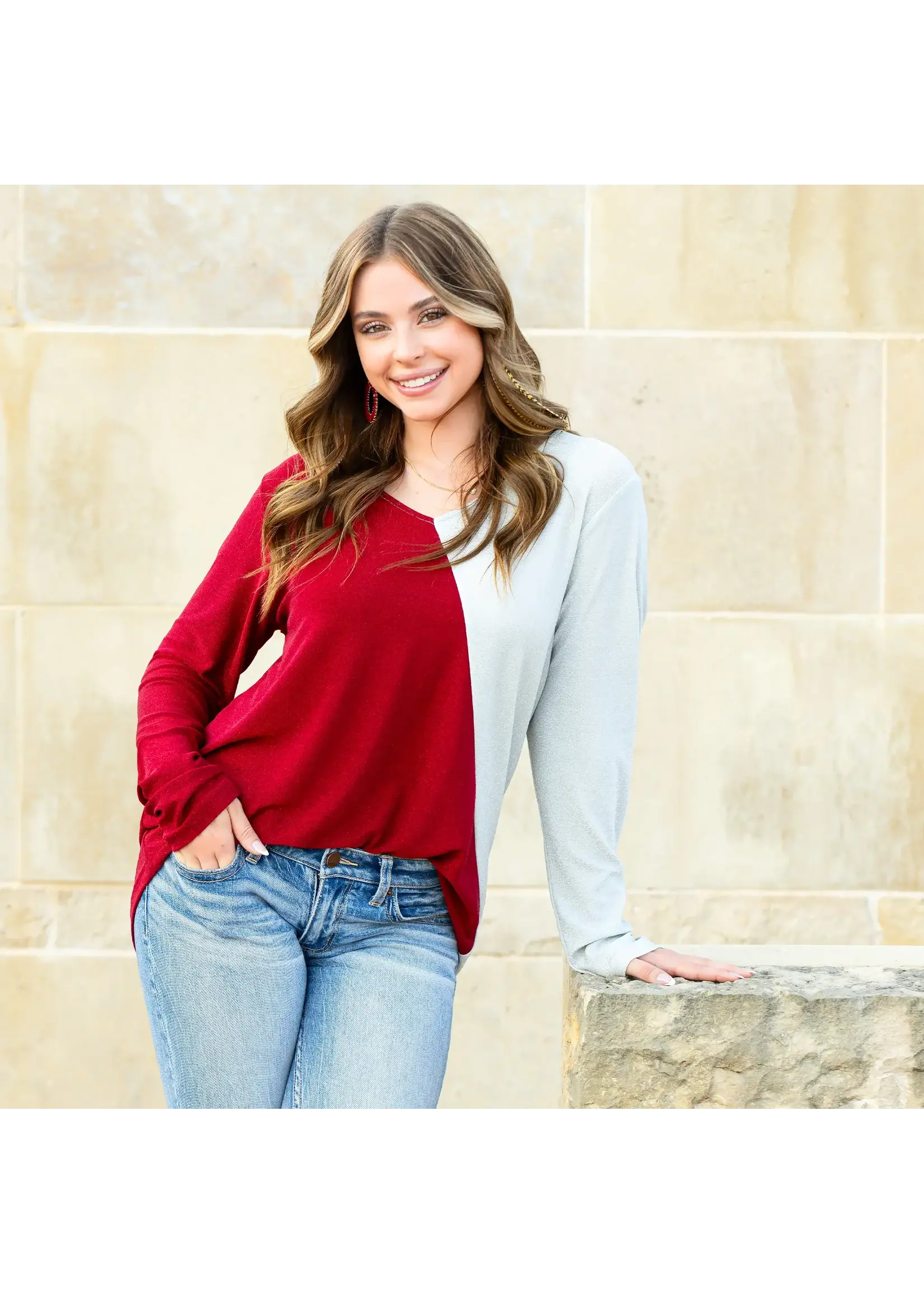 Shimmer Vneck Color Block Top