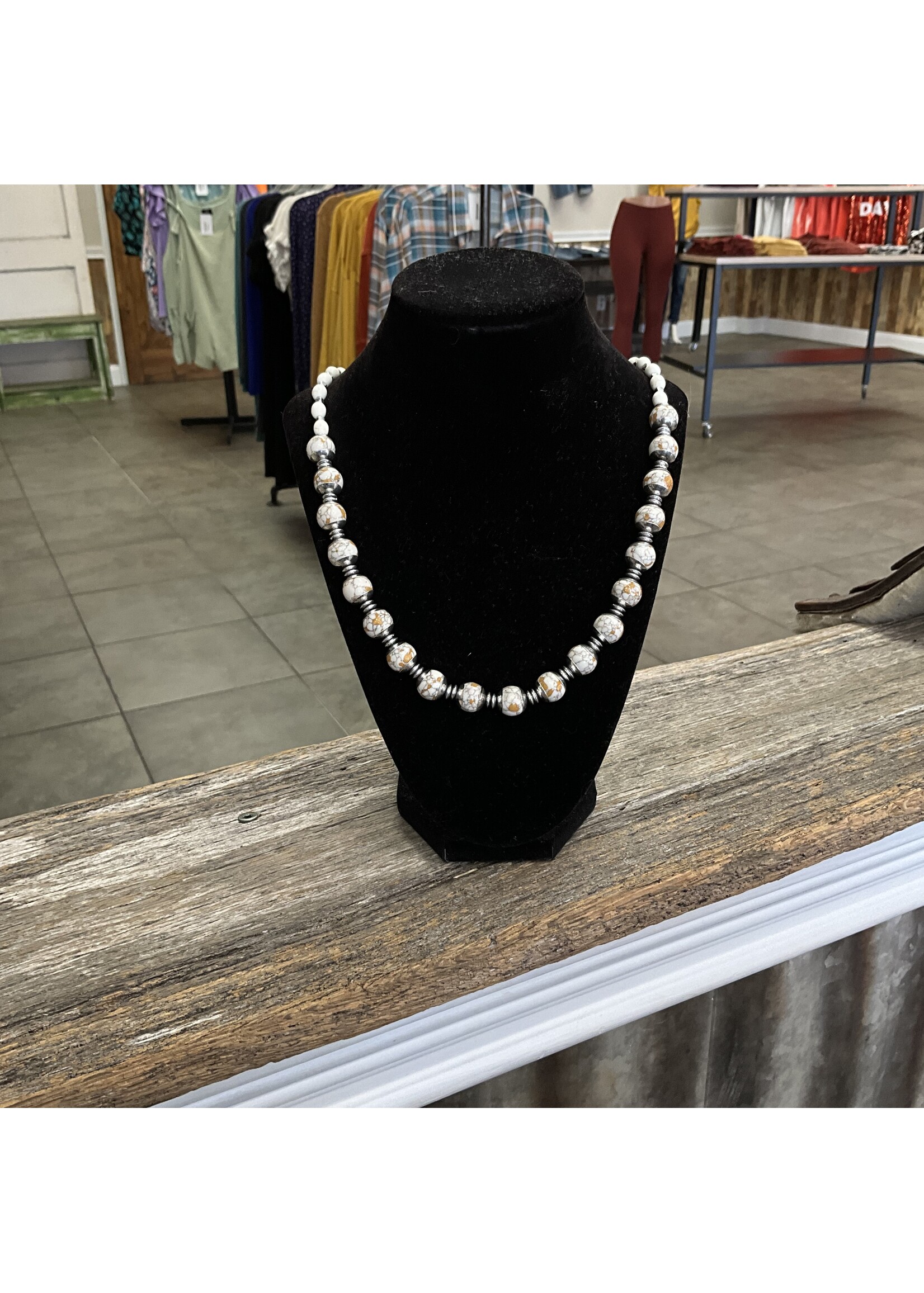White Beaded Long Necklace