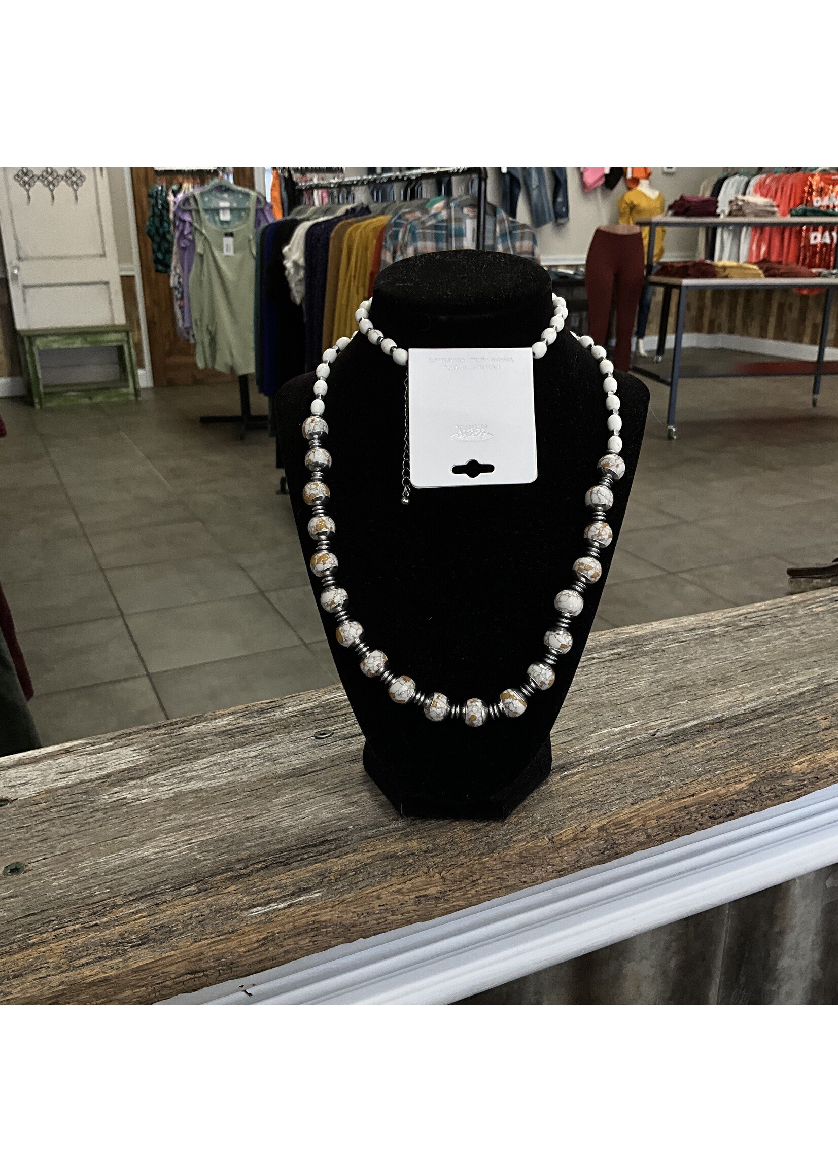 White Beaded Long Necklace