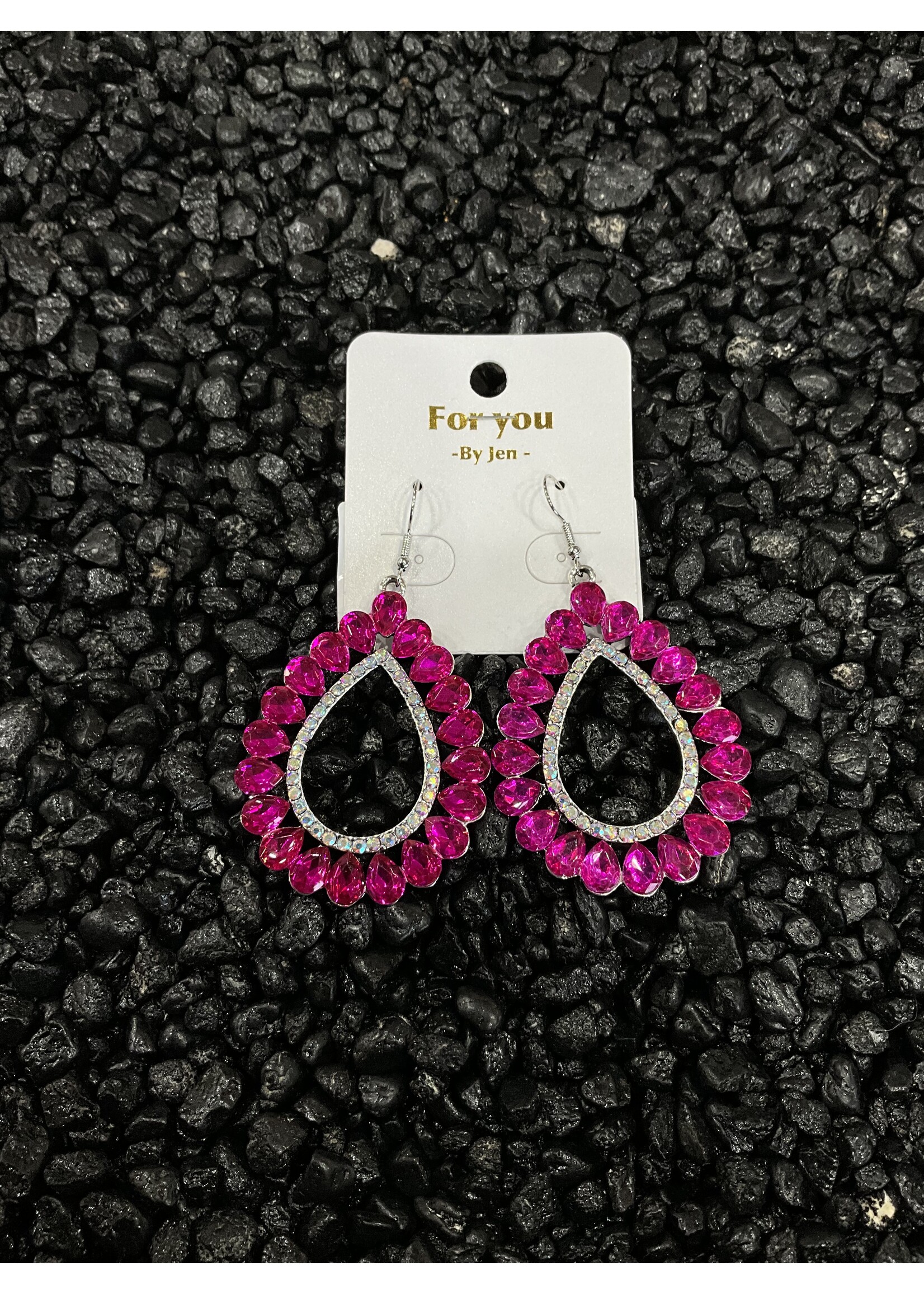 Fuchsia Crystal Teardrop Earrings