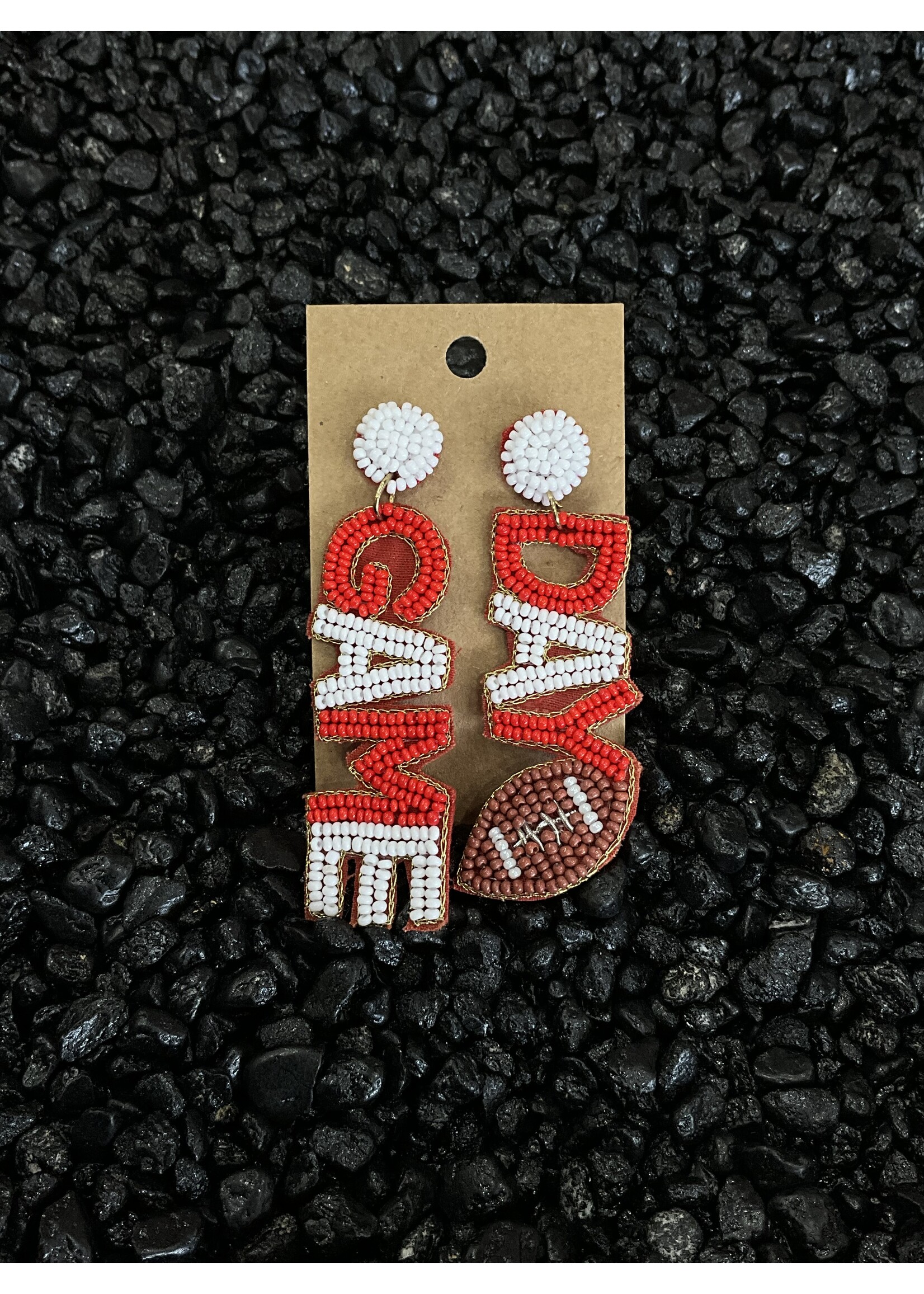 Red & White Game Day Seed Bead Earrings