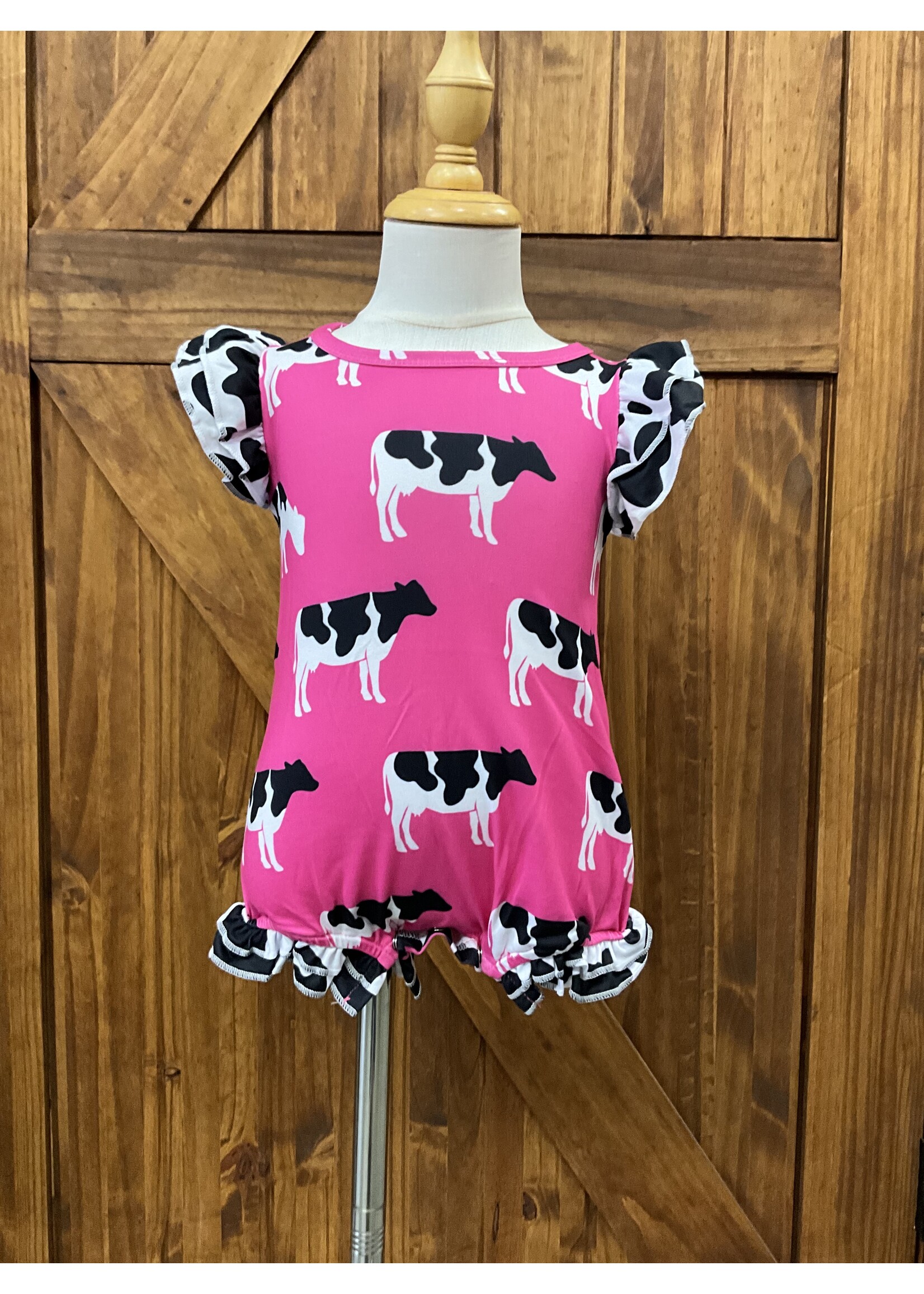 Clover Cottage Hot Pink Cow Romper